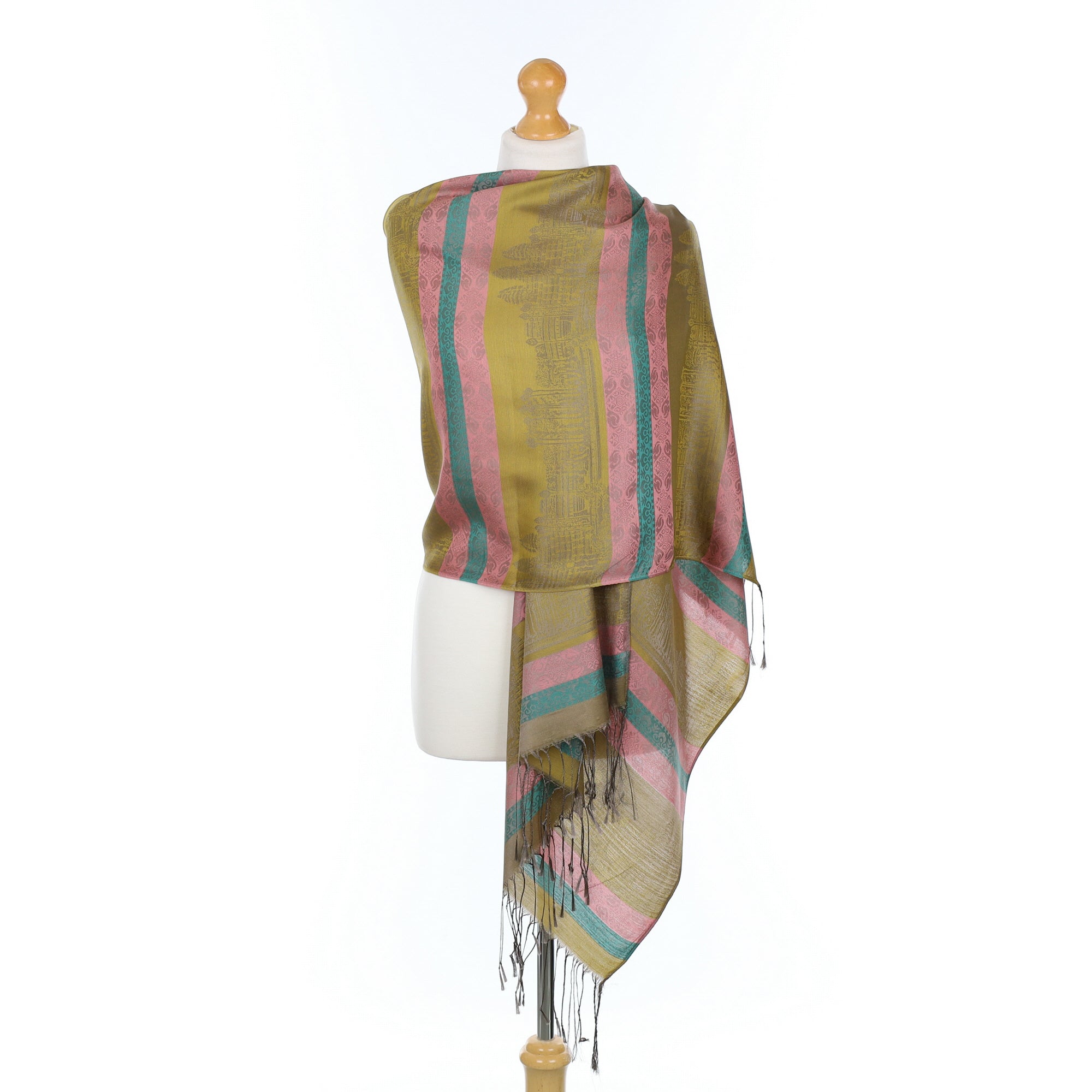 Striped Woven Tassled Silk Scarf