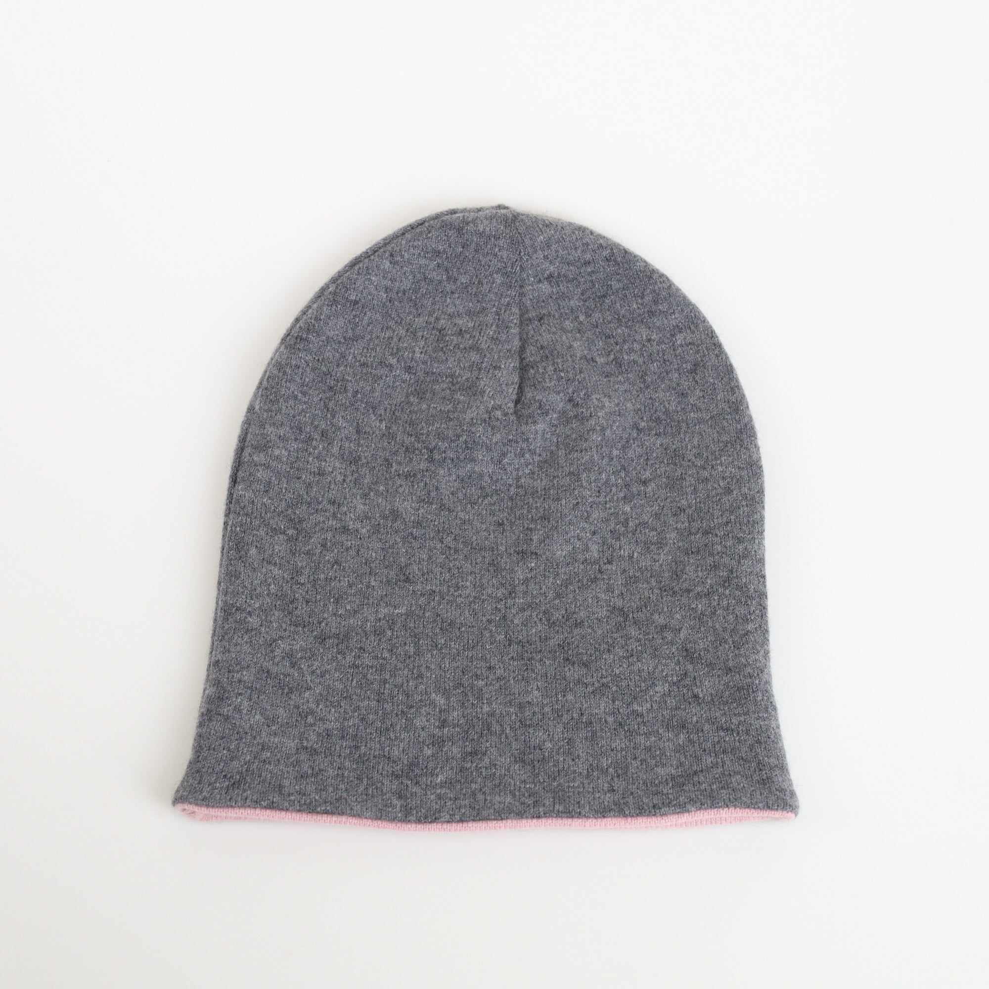 Ash Grey and Pink Reversible Cashmere Beanie Hat