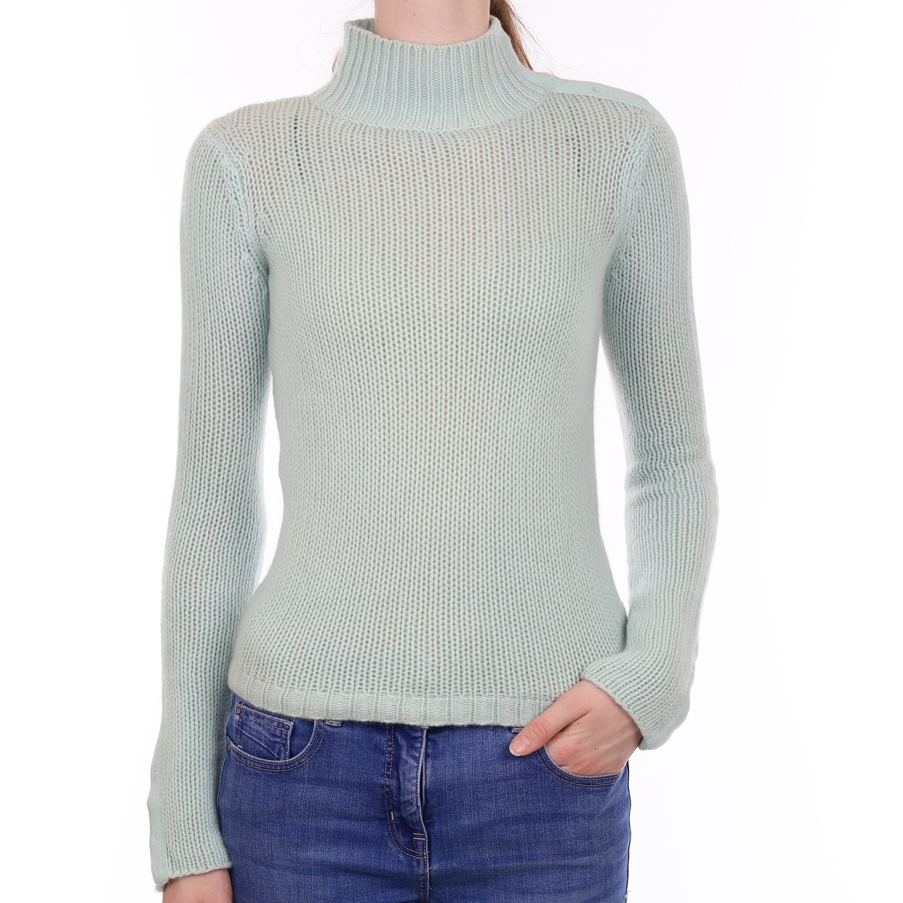 Opal Green Chunky Cashmere Turtle Neck Jumper Extra Small