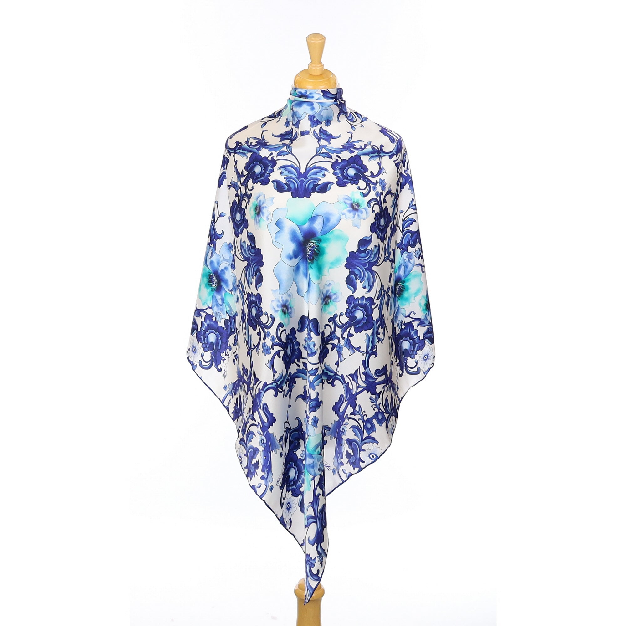 Immaculate Blue and White Floral Silk Scarf