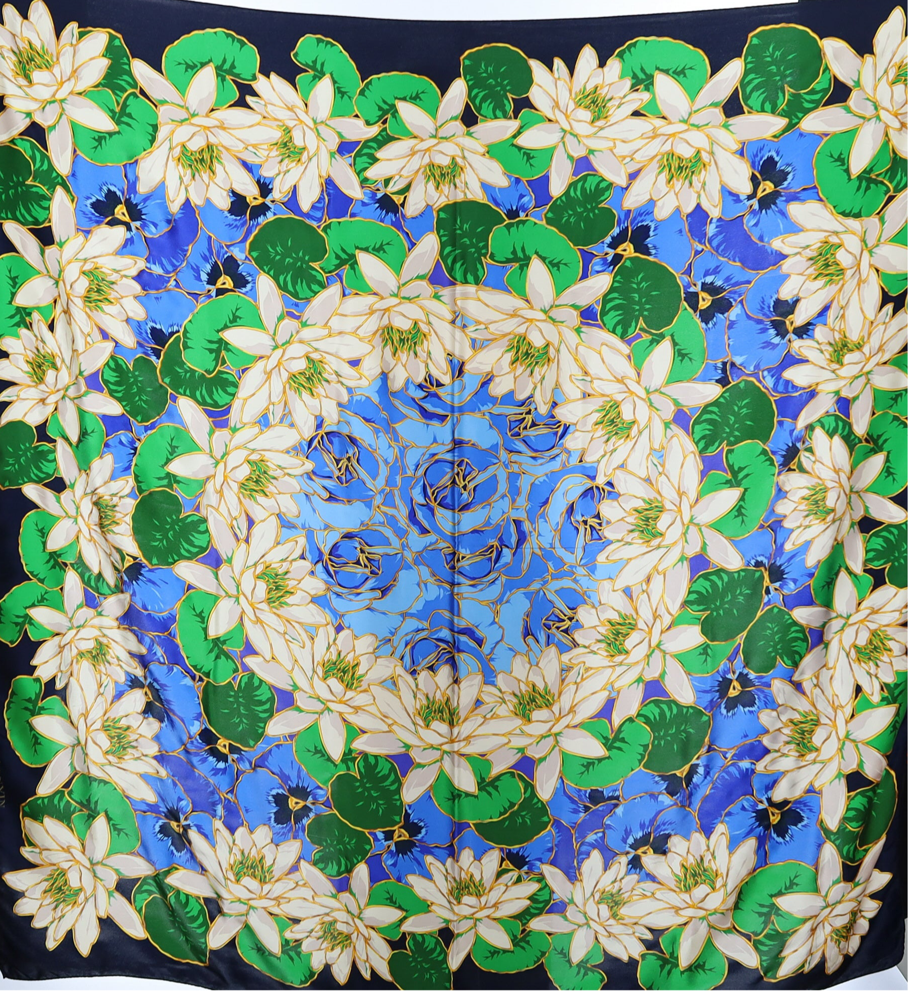 Lanvin Blue, Green & Cream Floral Silk Scarf