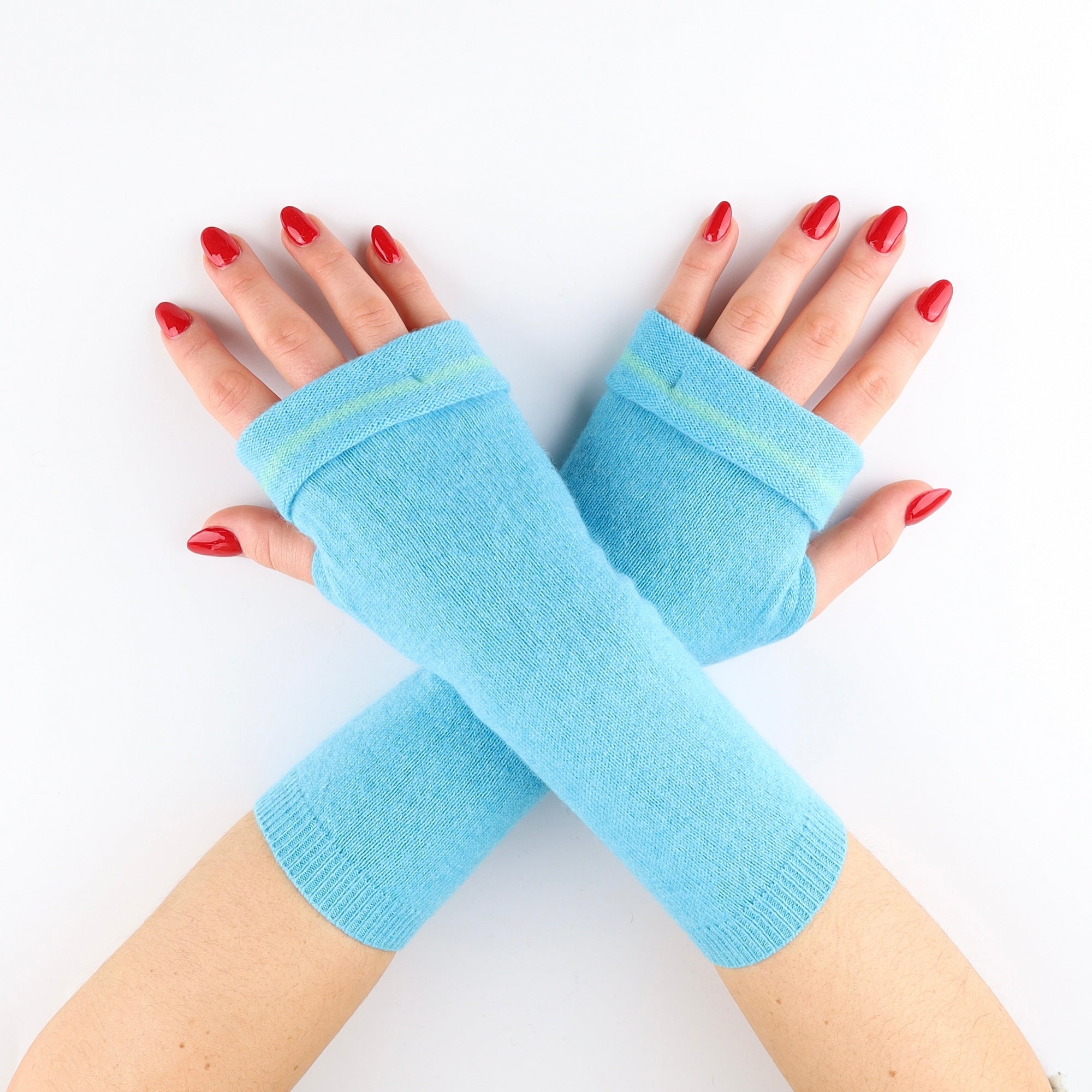 Bright Aqua and Green Stripe Fingerless Gloves