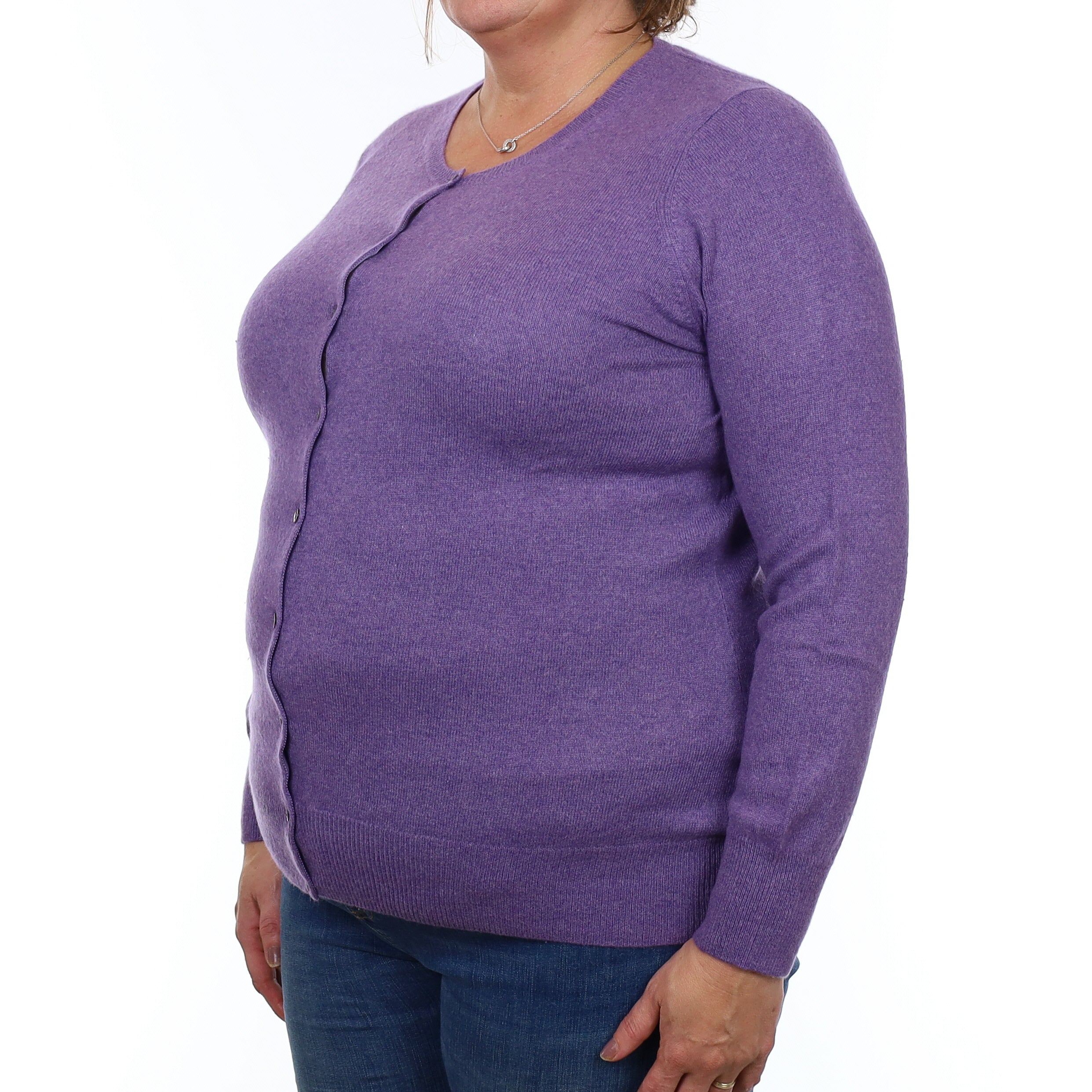 Amethyst Purple Cashmere Crew Neck Cardigan Extra Large