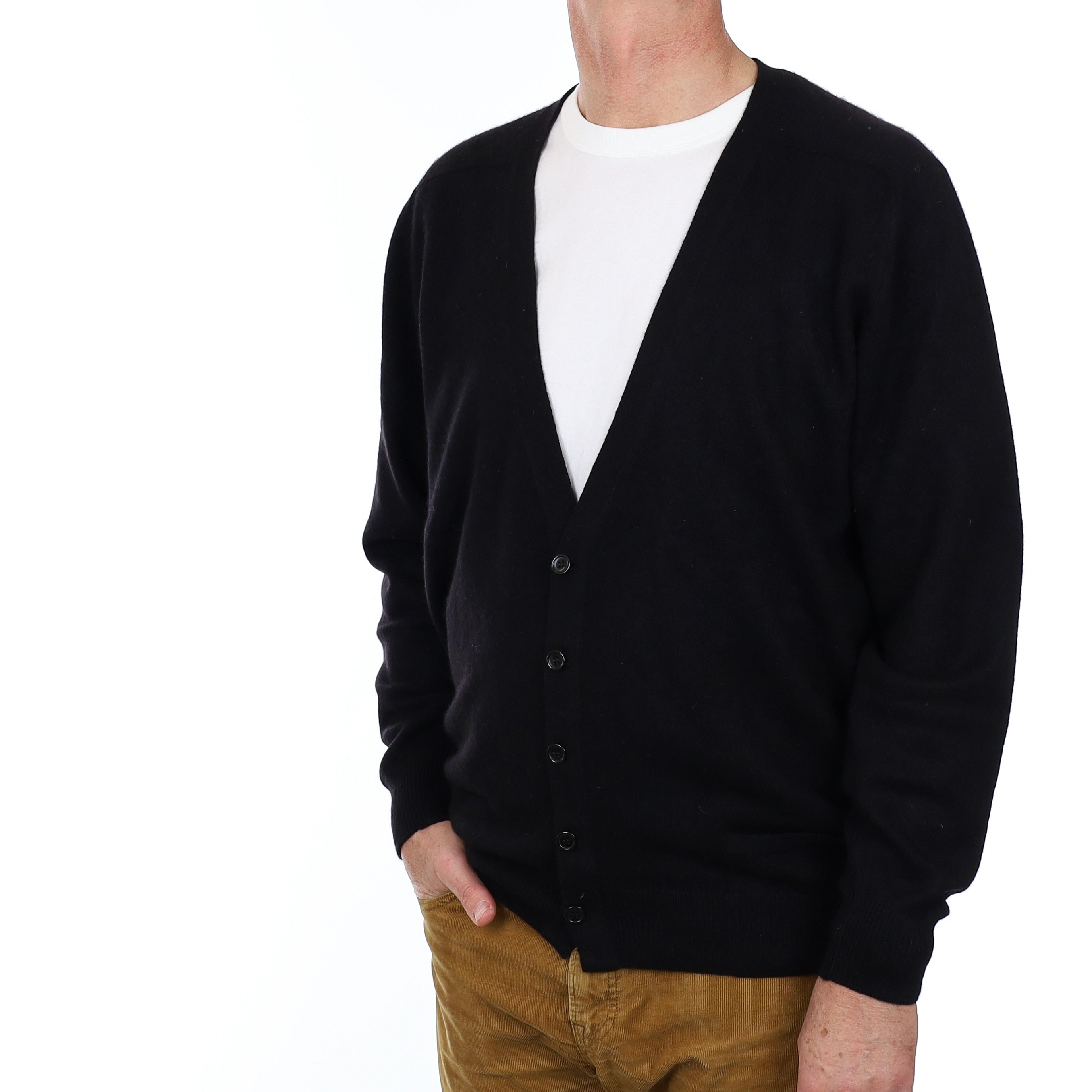 Men’s Vintage Pringle Black Cashmere V Neck Cardigan with Pockets Extra Large