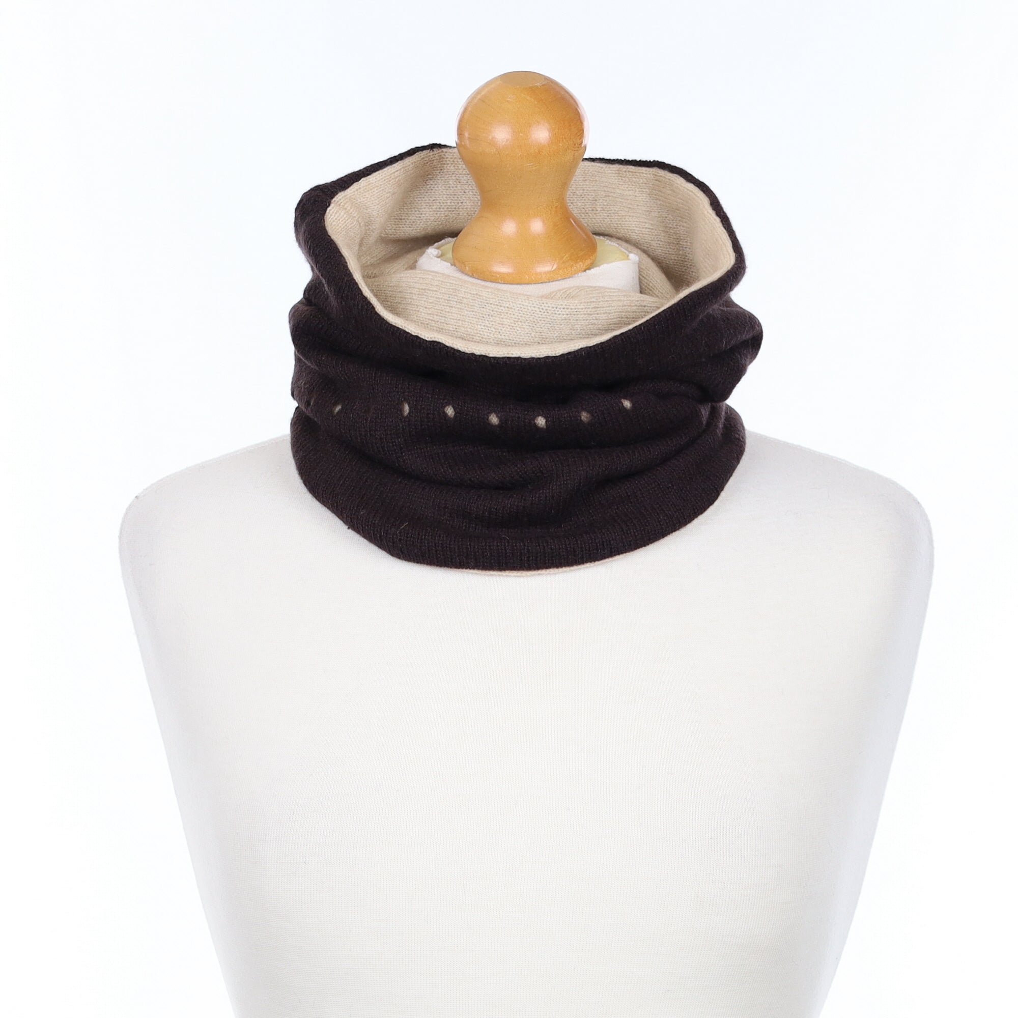 Chocolate Eyelet Detail Beige Luxury Double Layered Snood