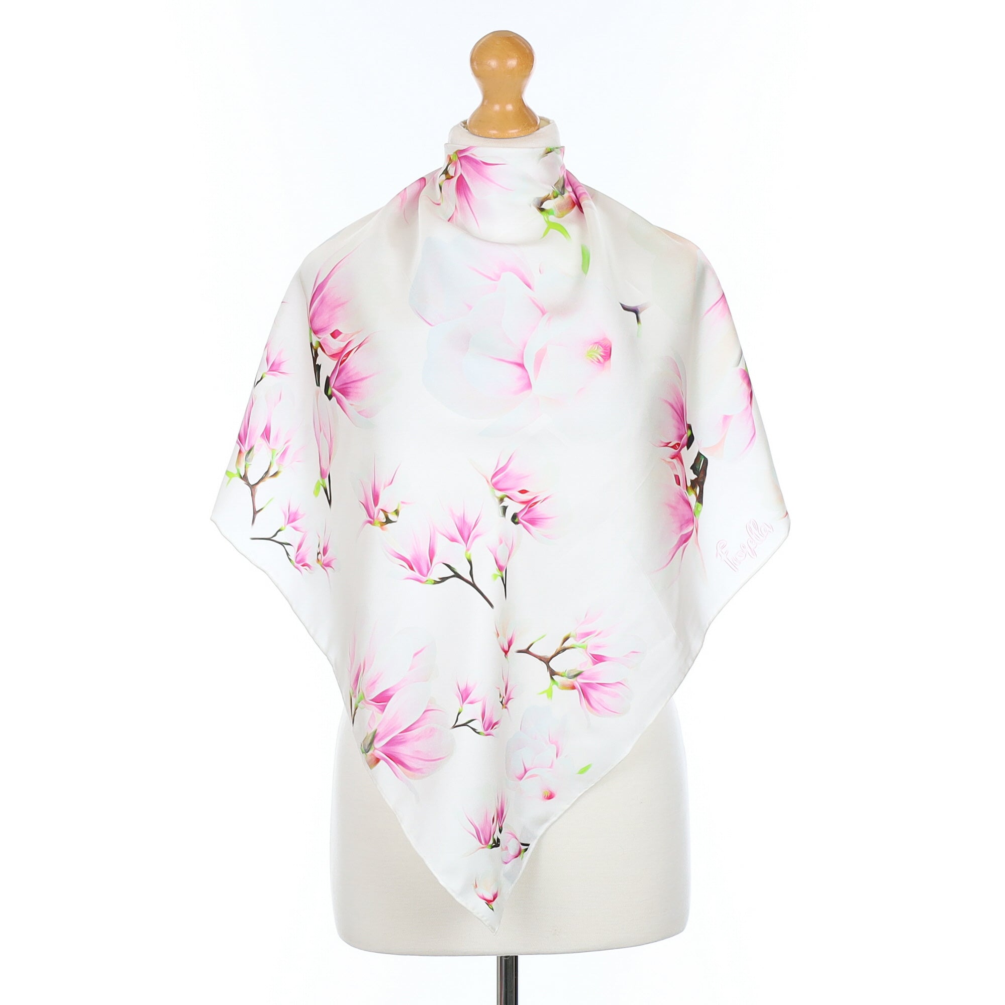 Pristine Fiorella Pink and White Floral Silk Scarf