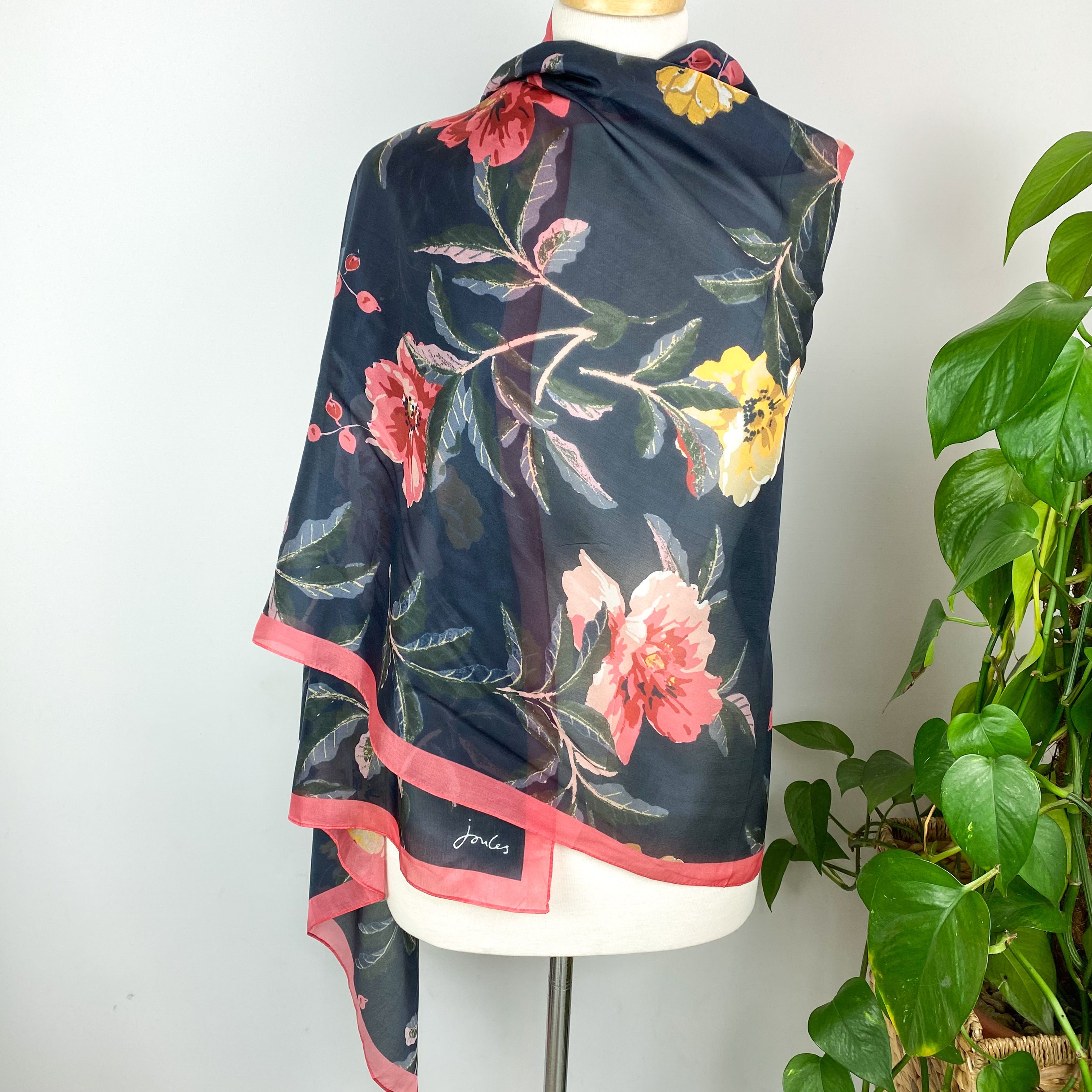 Modern Long Floral Joules Silk Scarf