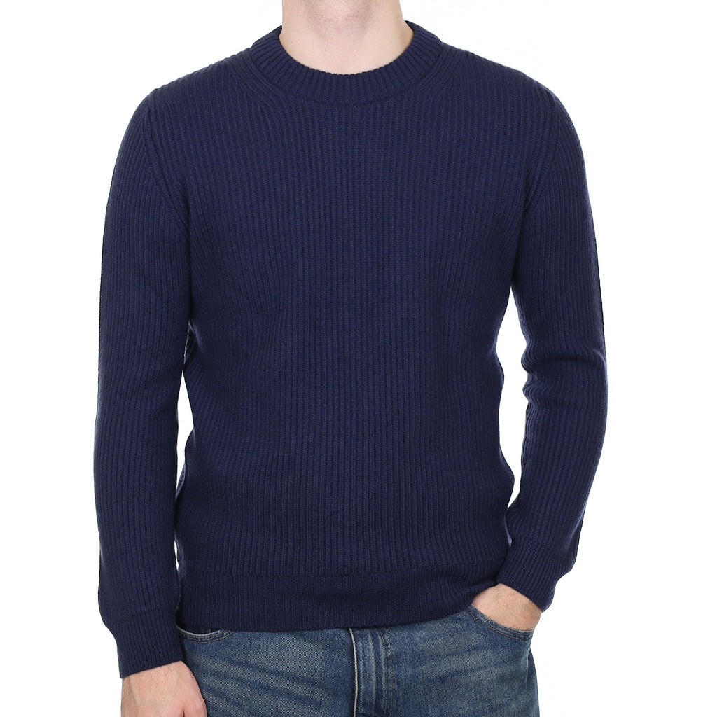 Men’s Brand New Scottish Navy Chunky Rib Cashmere Crew Neck Jumper Medium