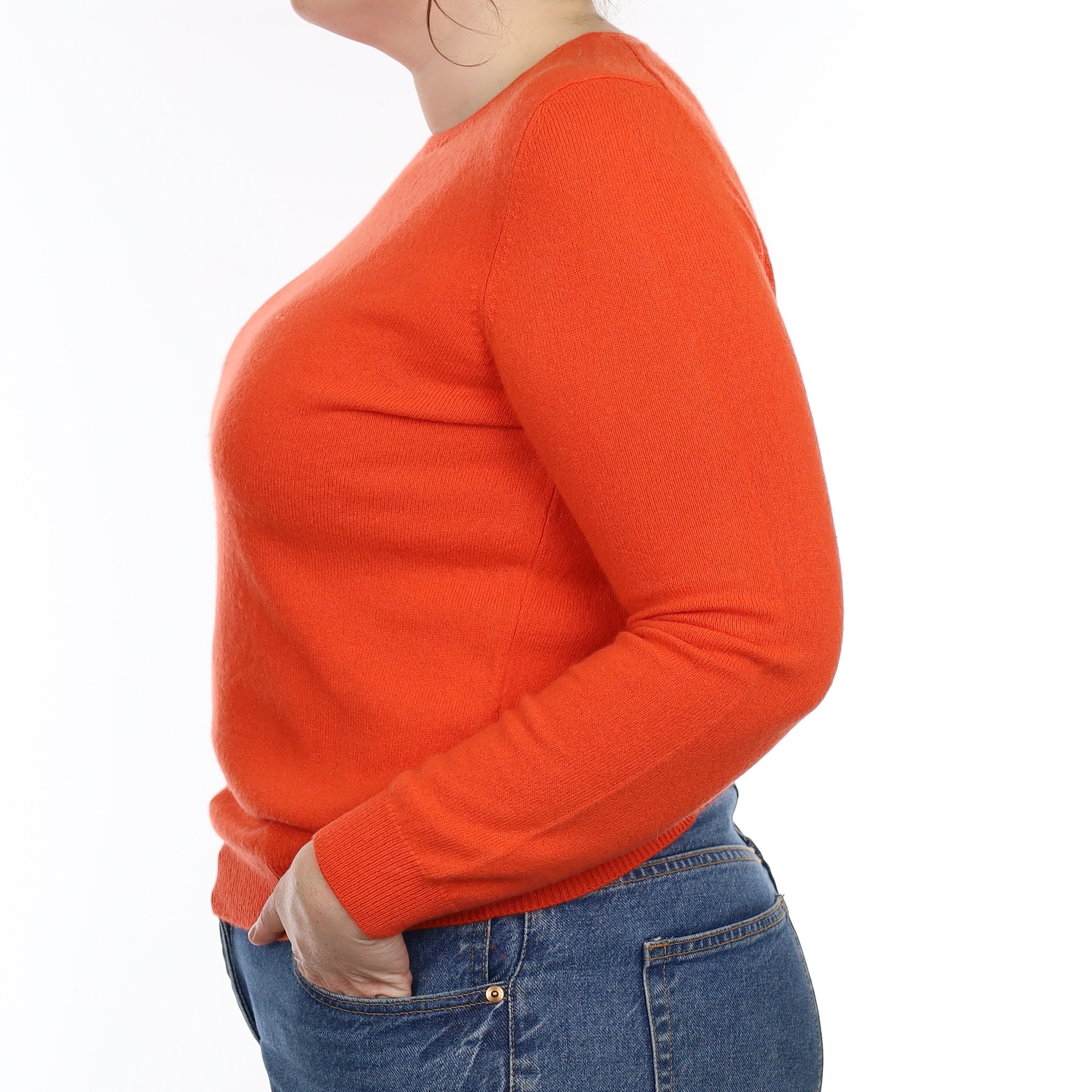 Vibrant Orange Cashmere Crew Neck Jumper Large