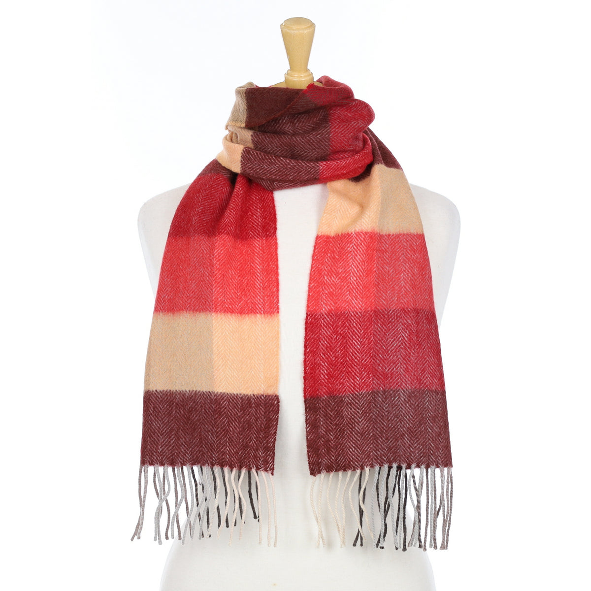 Red and Burgundy Check Woven Cashmere Scarf