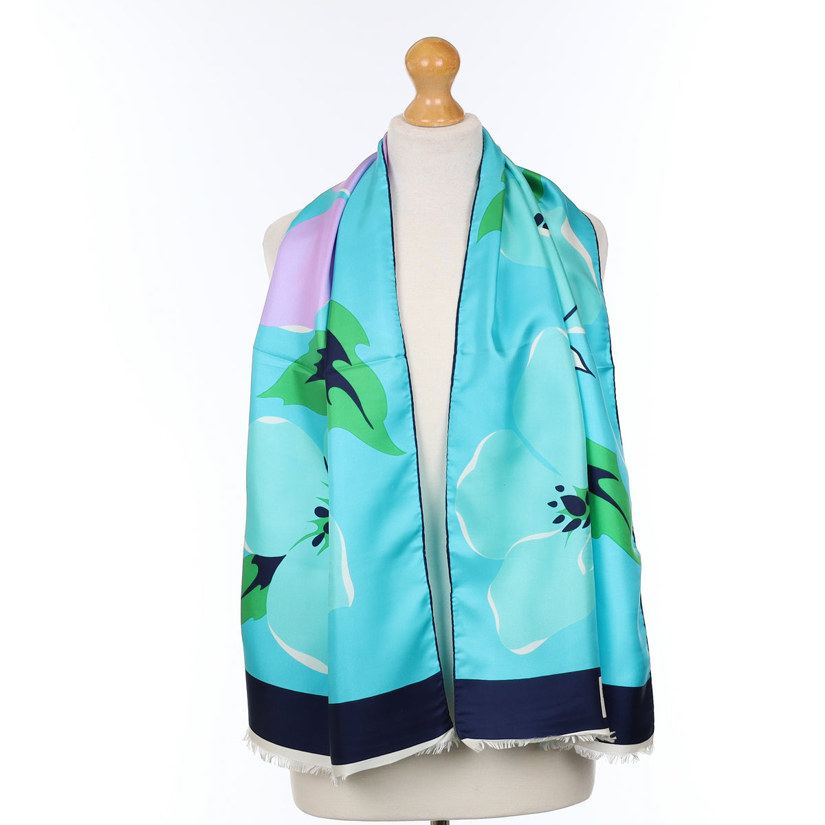 Brand New Boxed Balmain Aquamarine Blue Floral Vintage Silk Scarf