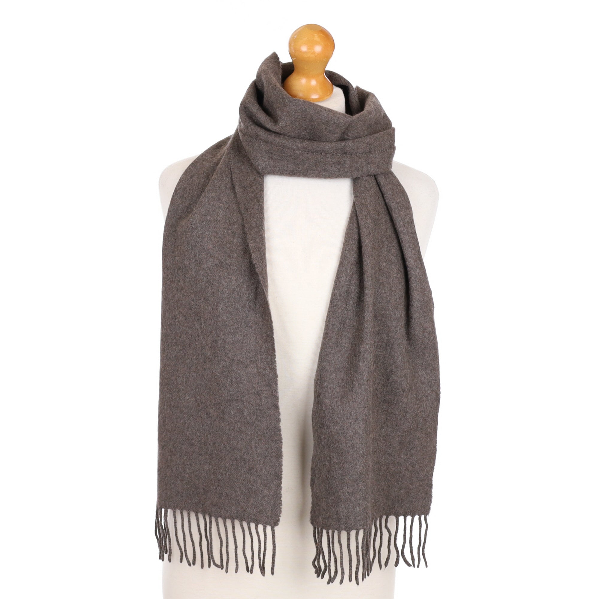 Muted Brown Cashmere Fringed Woven Scarf