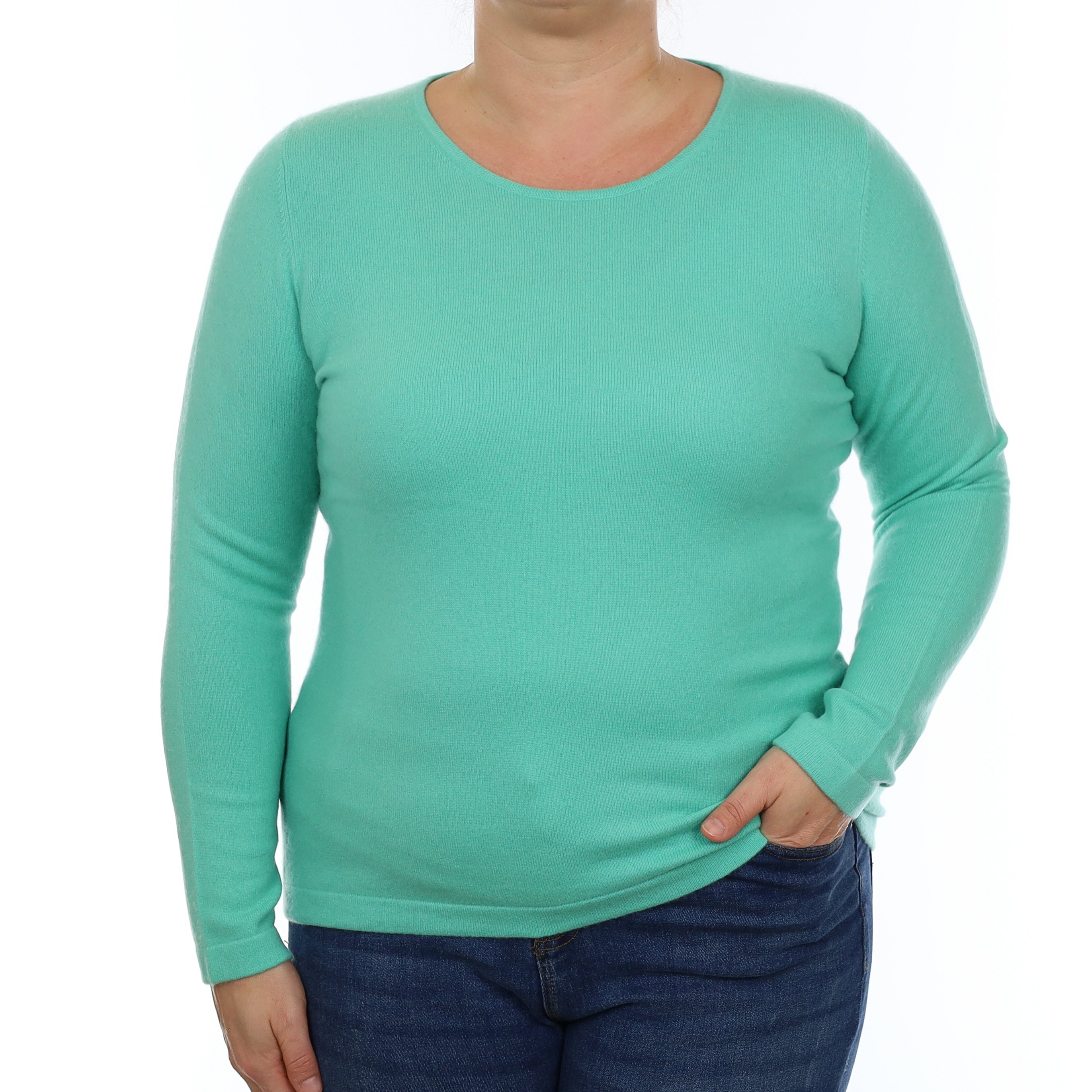 Deep Mint Green Cashmere Crew Neck Jumper Large