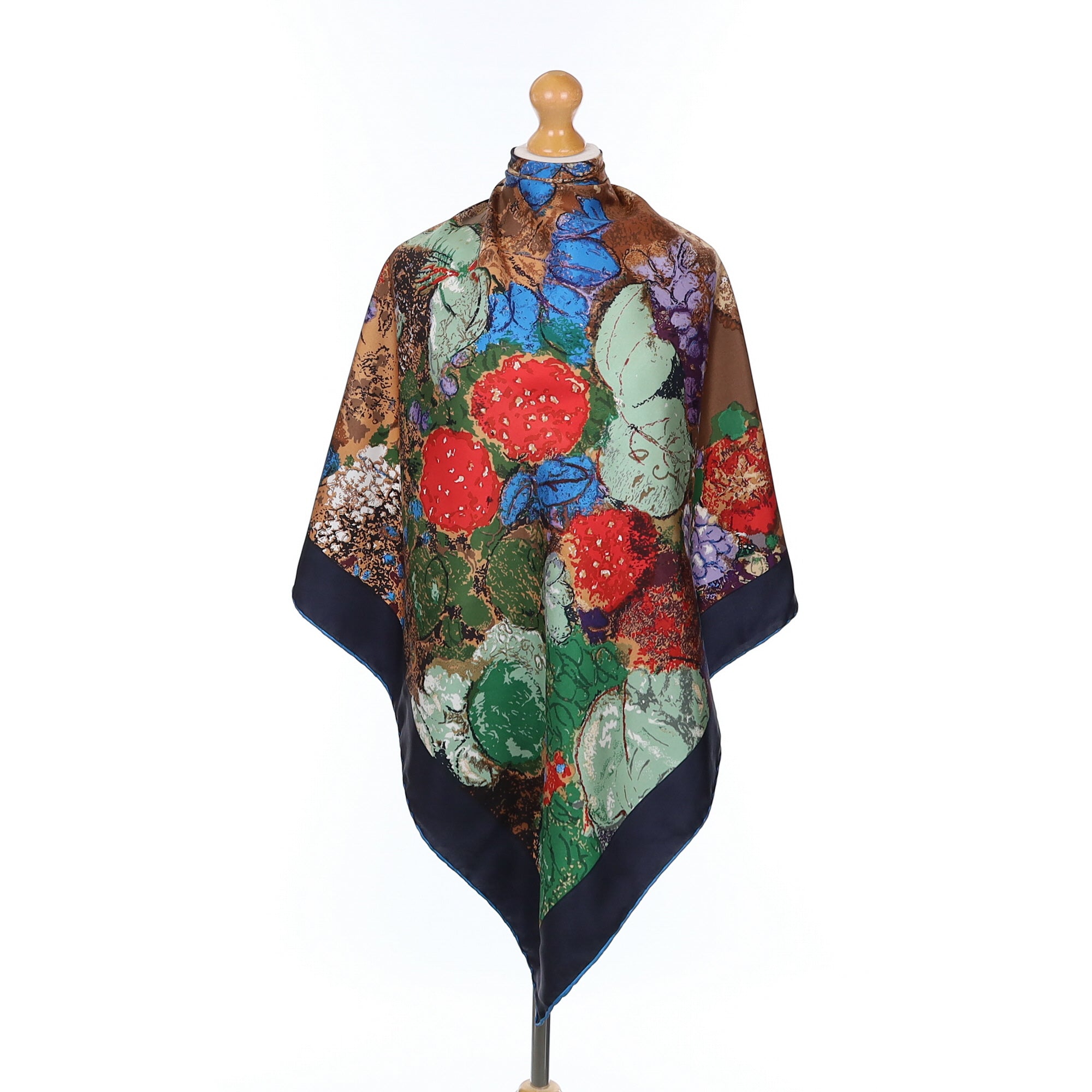 Beckford Silk Navy Floral Silk Scarf