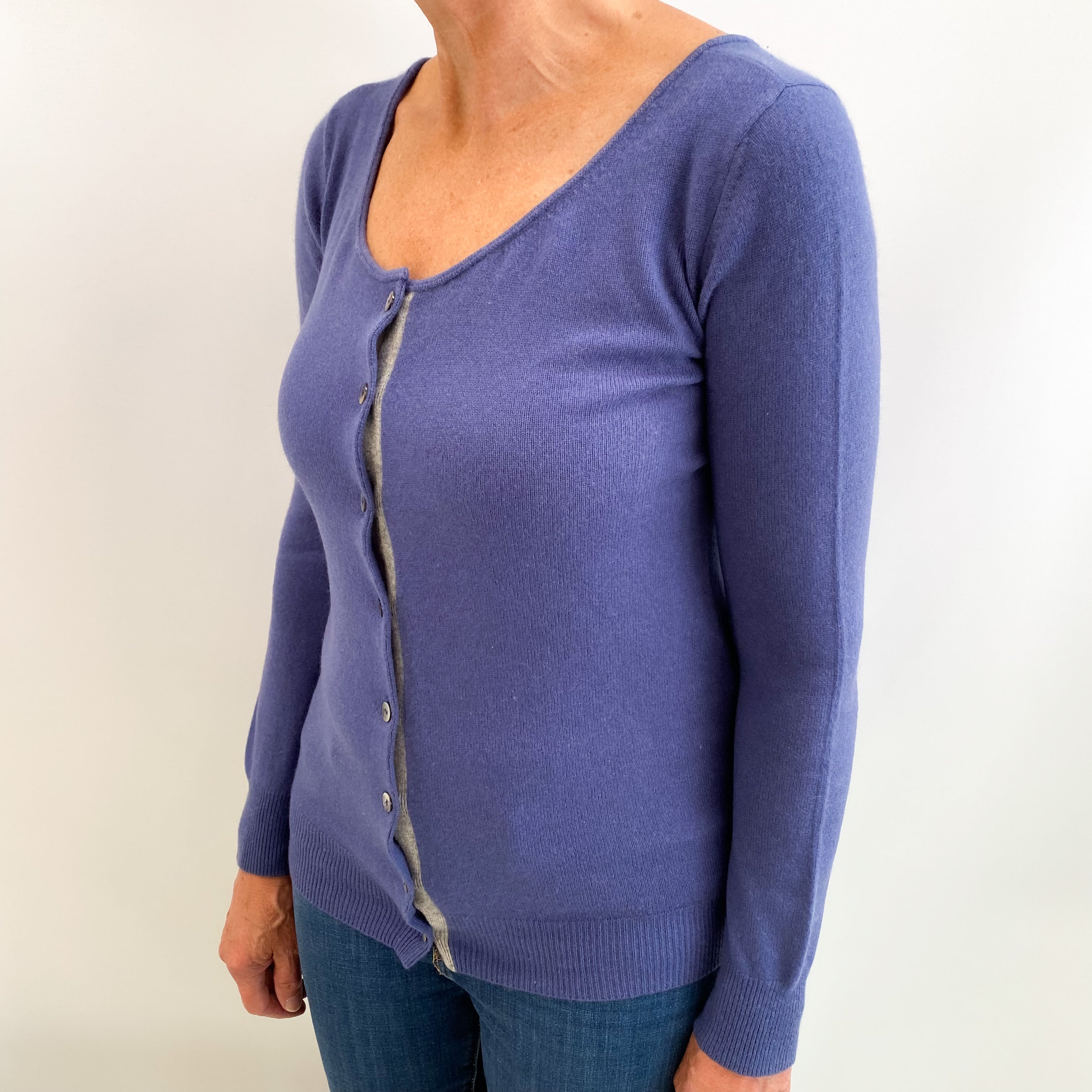 Aegean Blue Cashmere Crew Neck Cardigan Medium