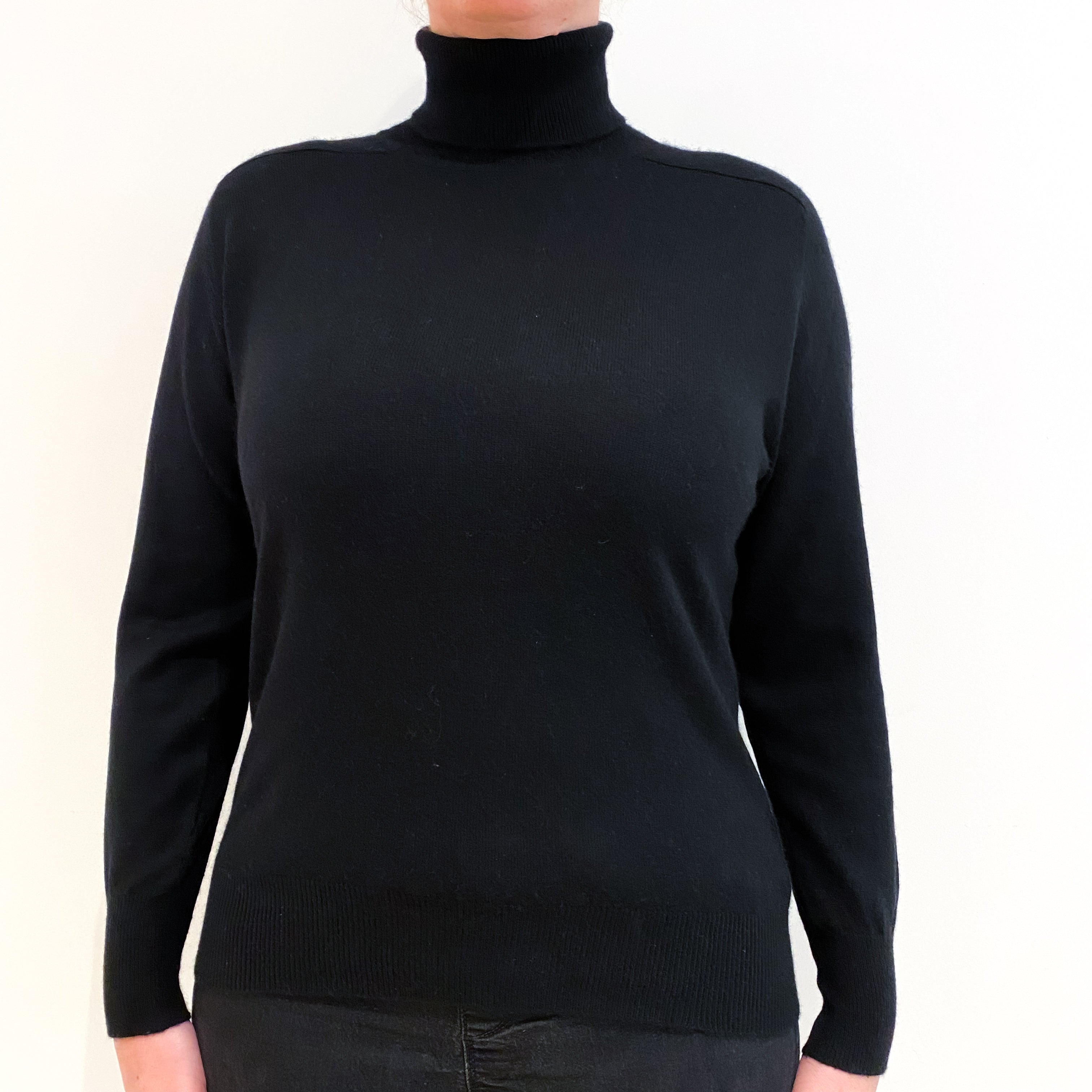 Black Cashmere Polo Neck Jumper Large