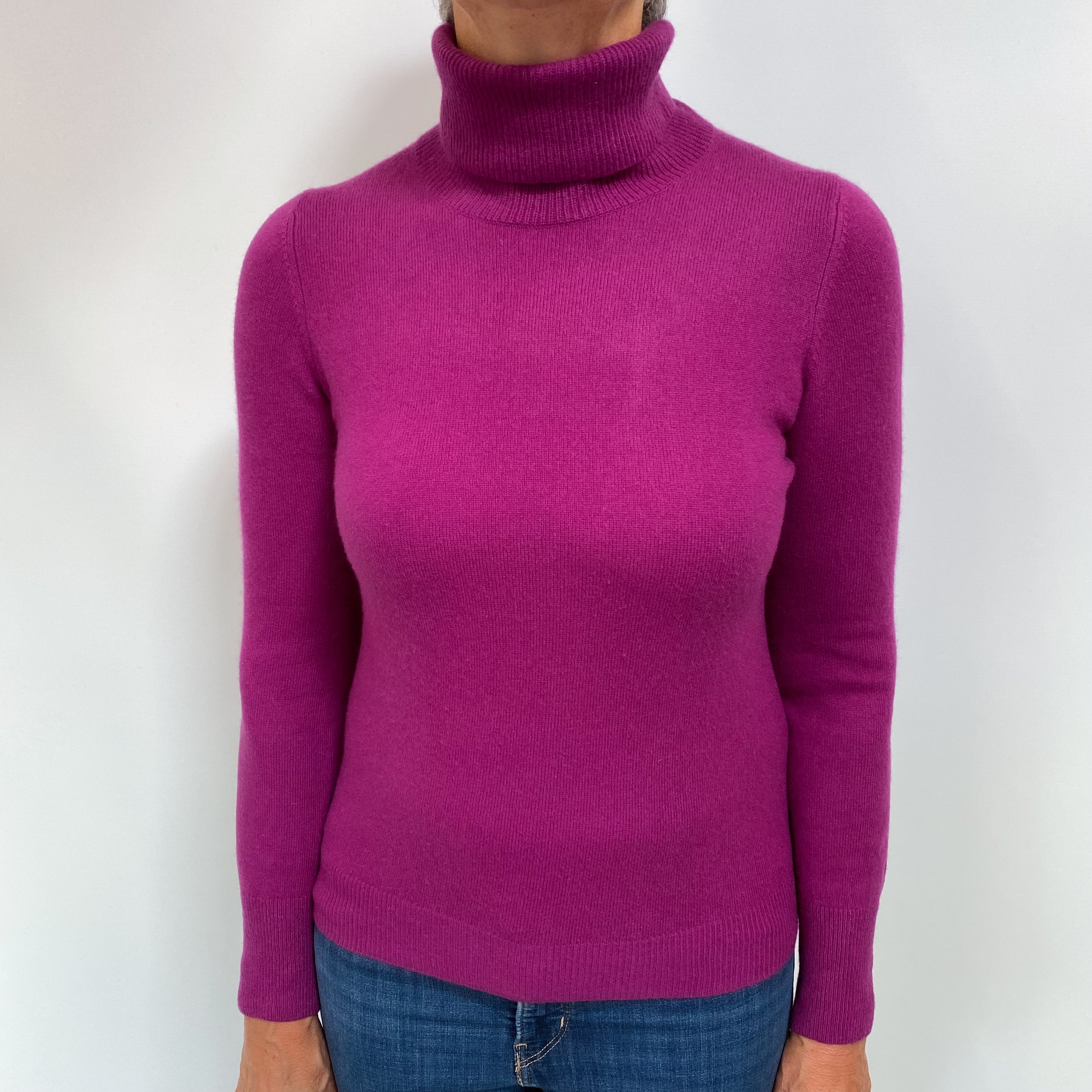 Magenta Purple Cashmere Polo Neck Jumper Medium