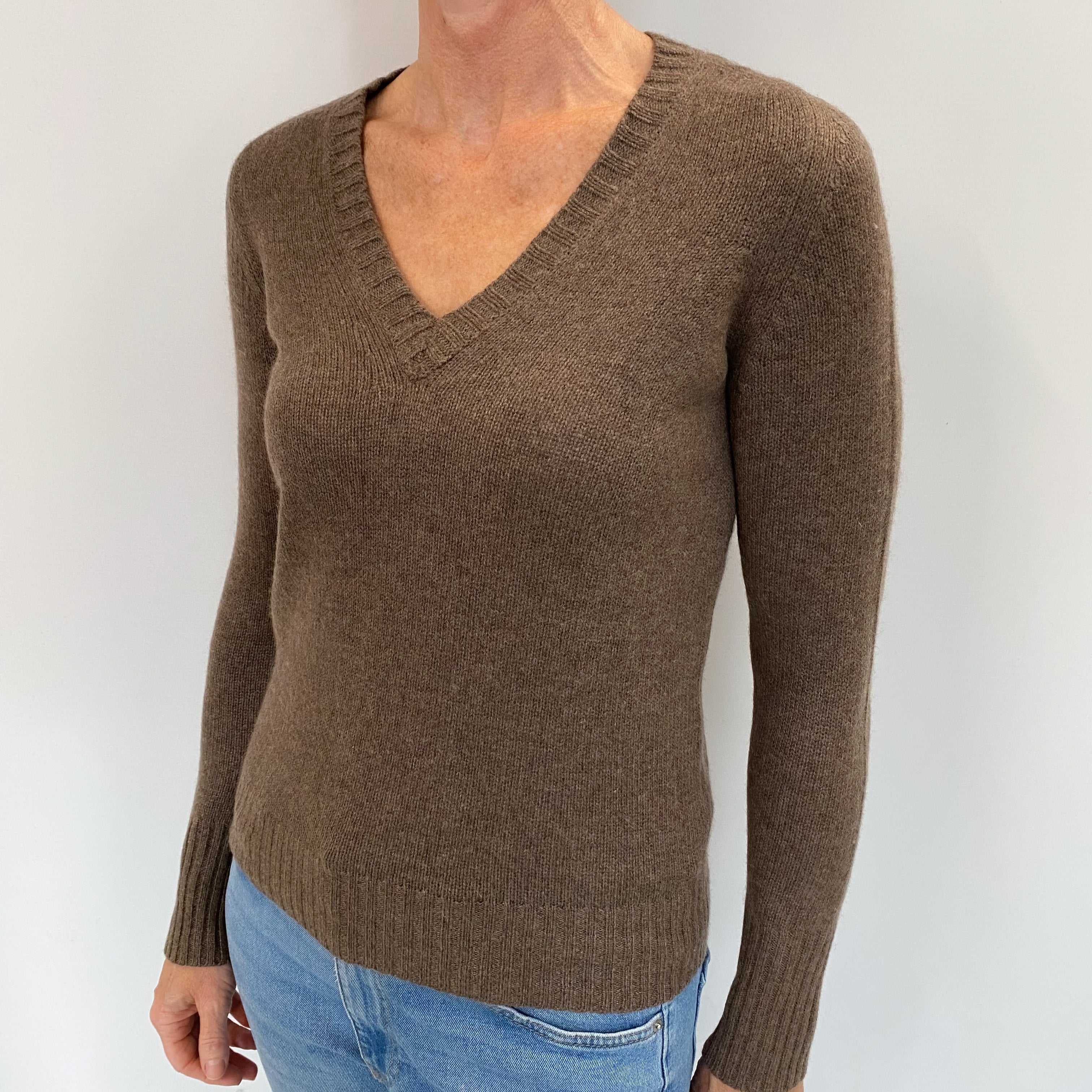 Donkey Brown Cashmere V Neck Jumper Small