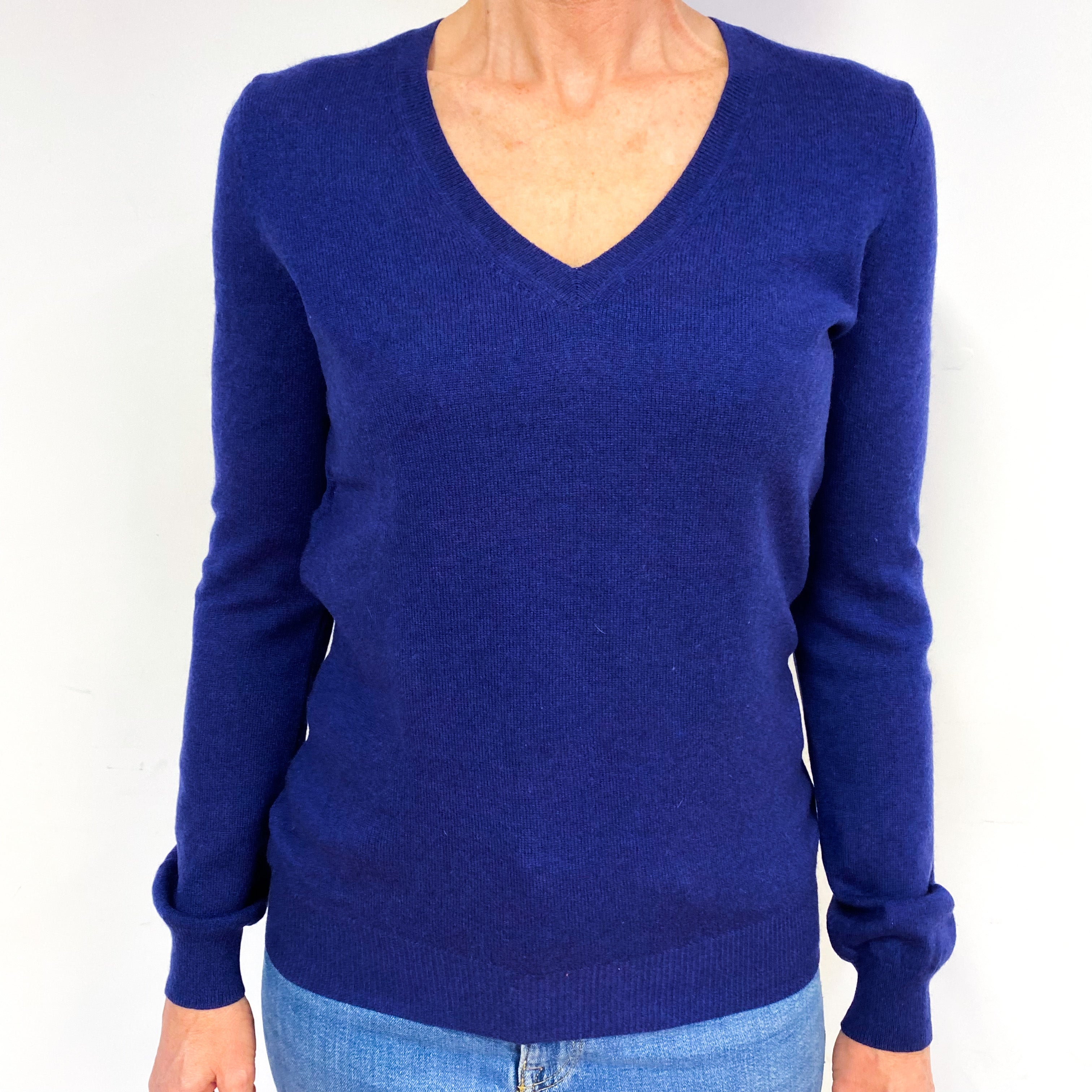 Navy Blue Cashmere V-Neck Jumper Medium