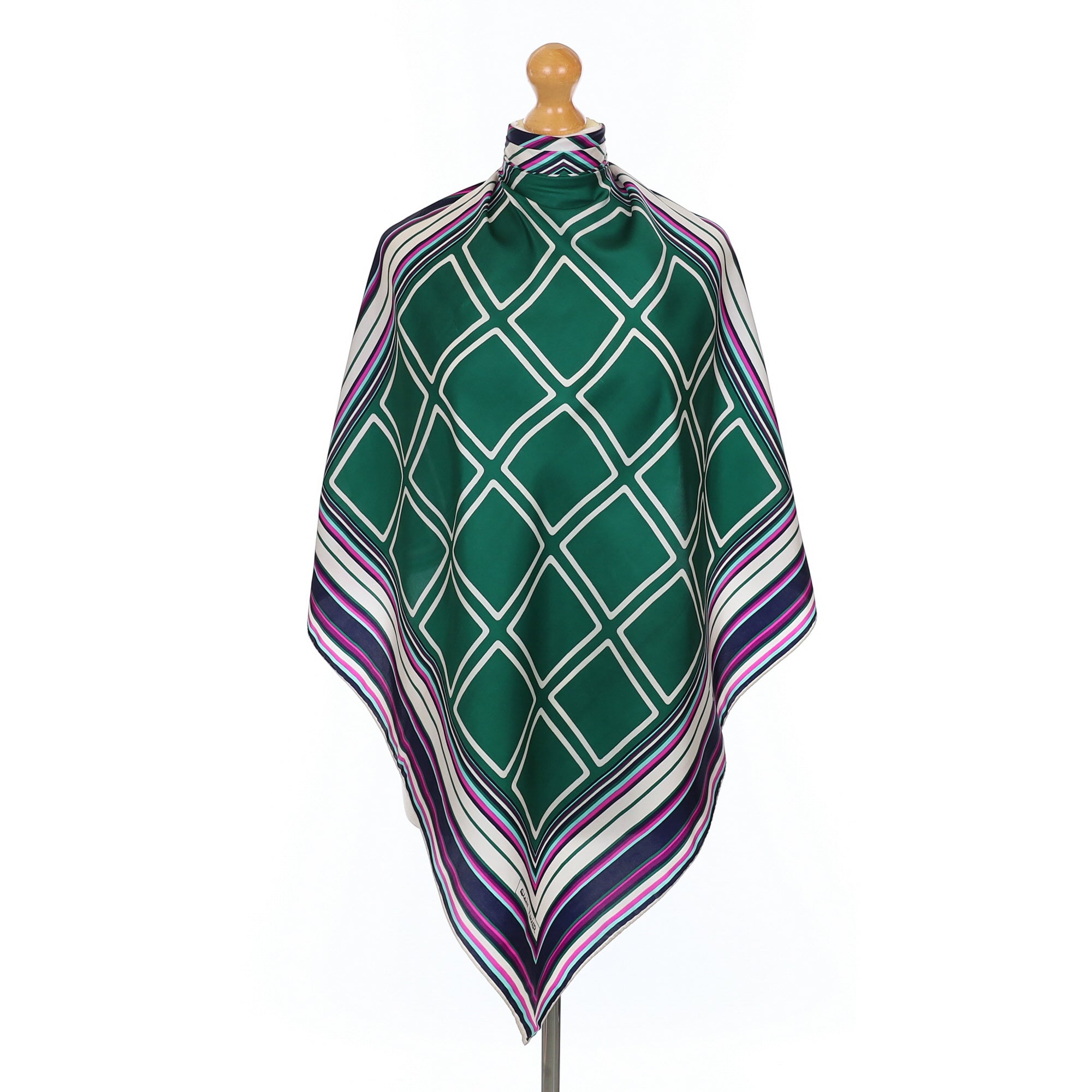 1970’s Alain Xavier Green Geometric Vintage Silk Scarf