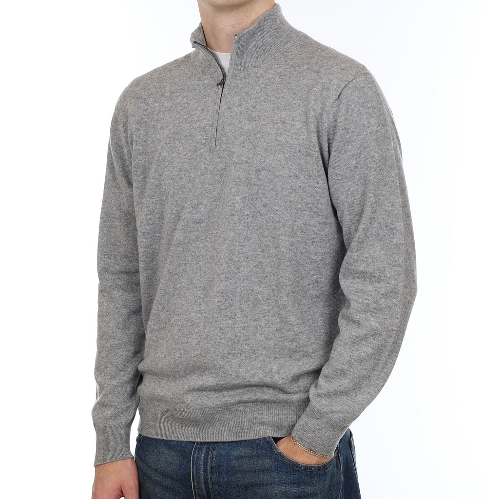 Men’s Brand New Scottish Smoke Grey Cashmere 1/4 Zip Jumper Large