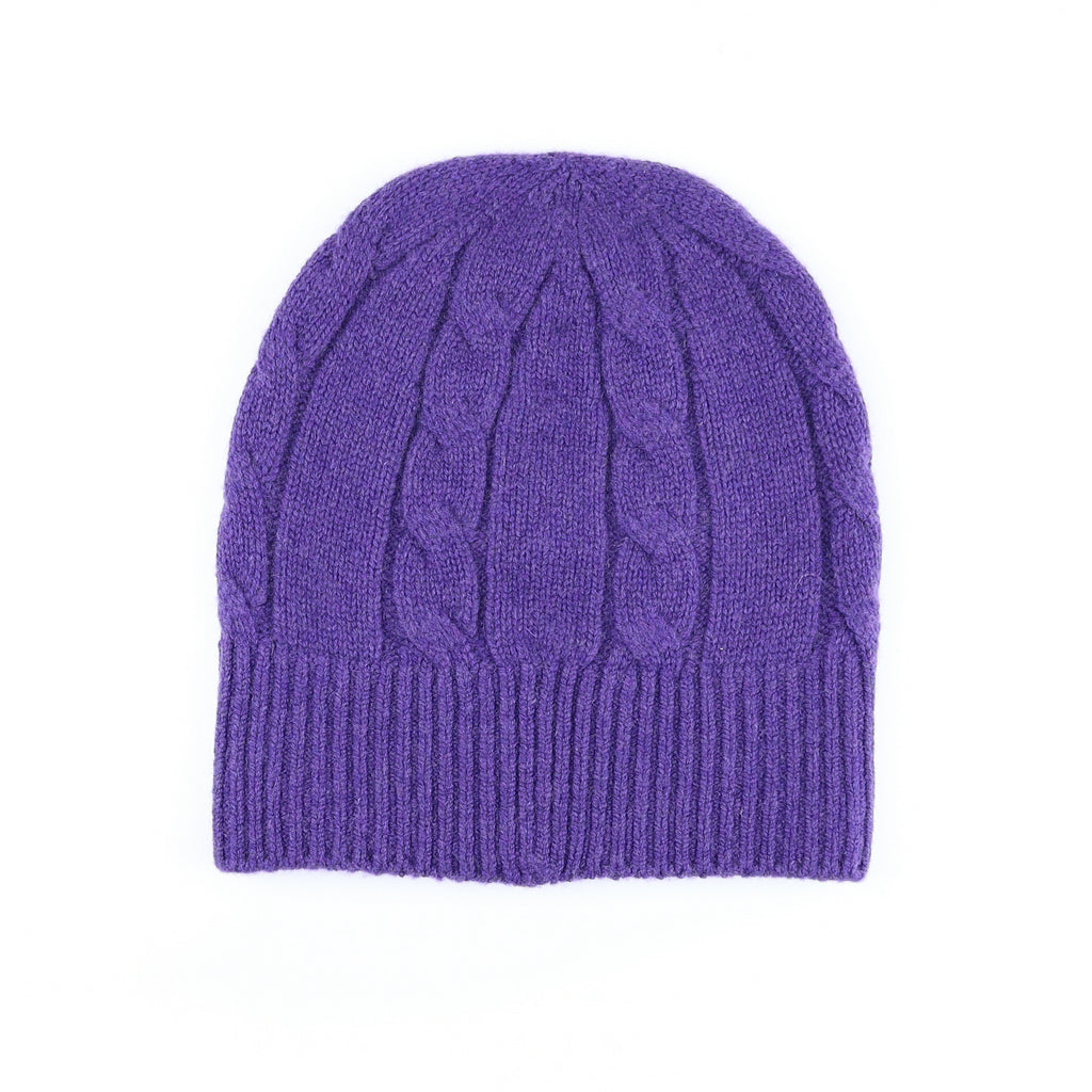 Scottish Pansy Purple Luxury Chunky Cashmere Beanie Hat
