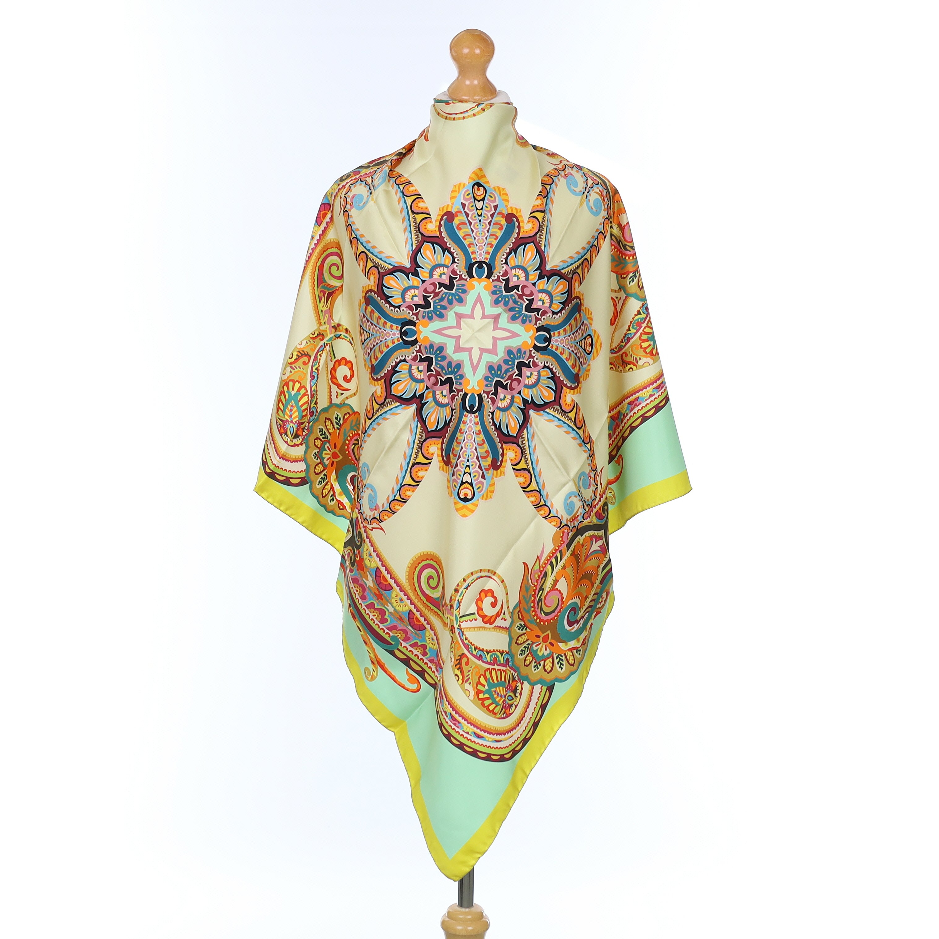 Brand New Italian Ivory Multicolour Paisley Silk Scarf