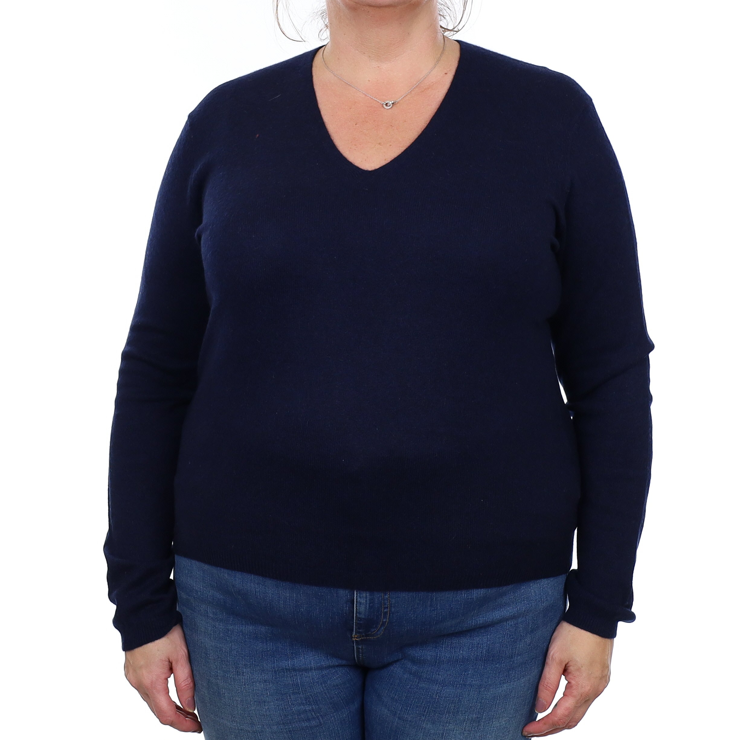 Navy Blue Cashmere V Neck Jumper Extra Large
