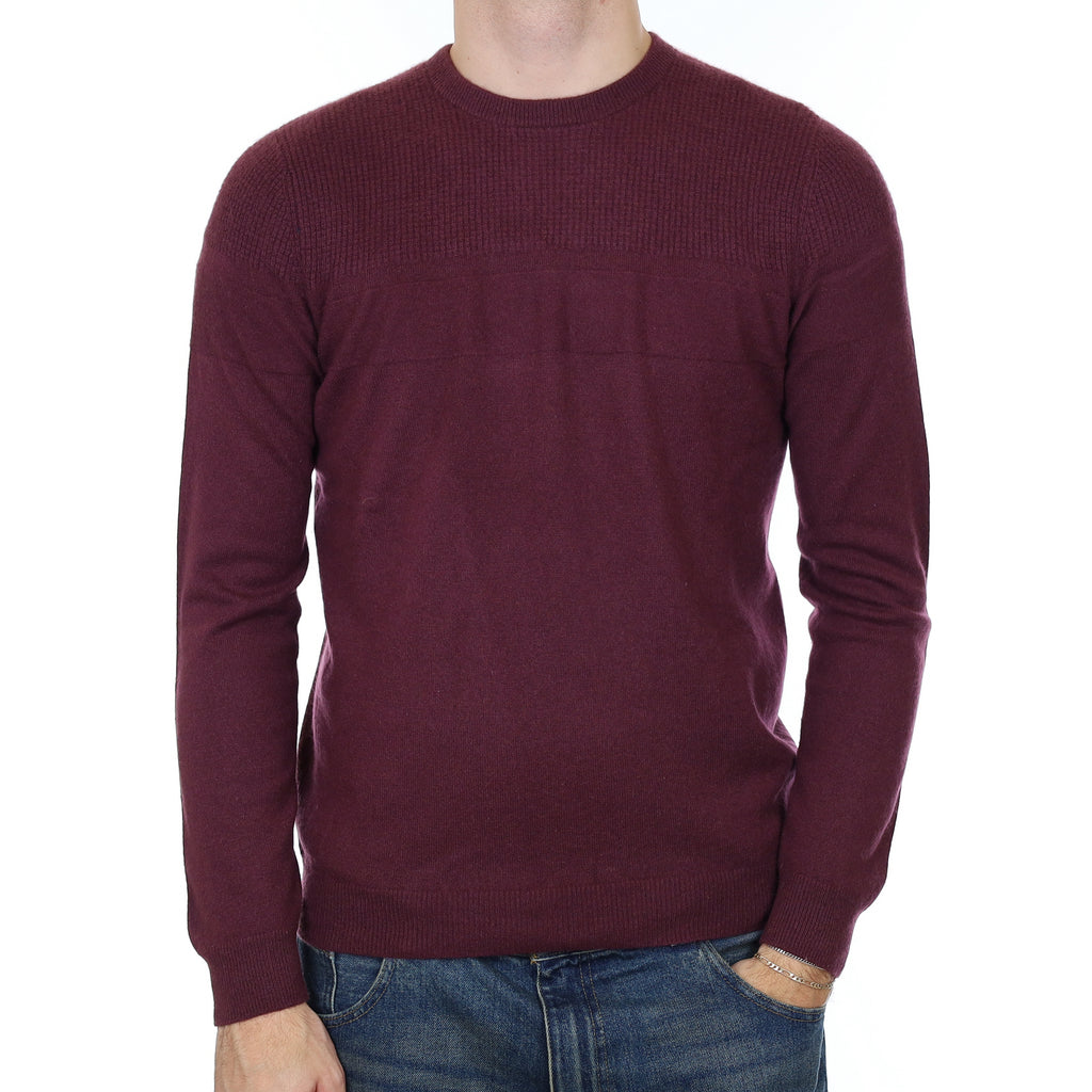Men’s Fig Purple Textured Cashmere Crew Neck Jumper Medium
