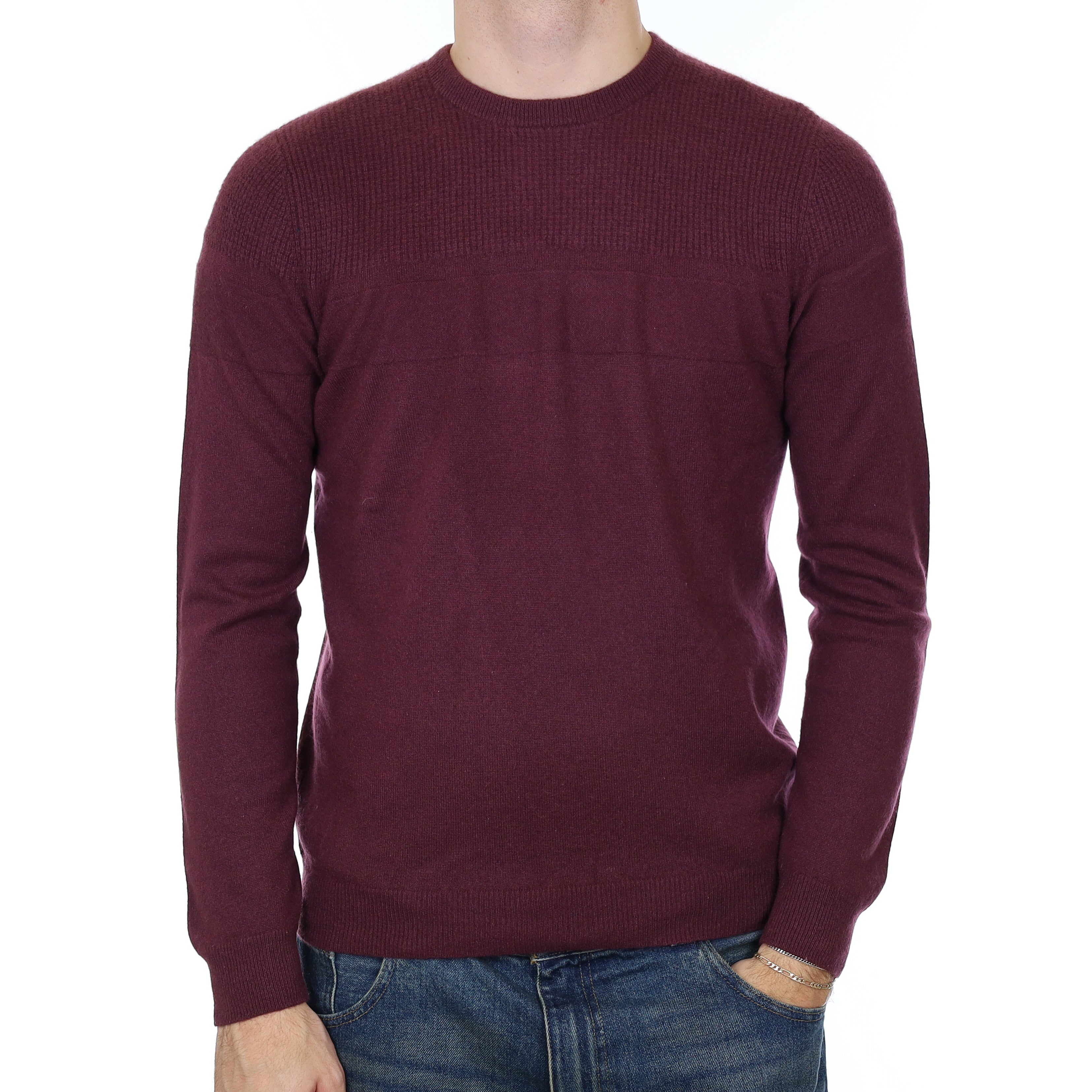 Men’s Fig Purple Textured Cashmere Crew Neck Jumper Medium
