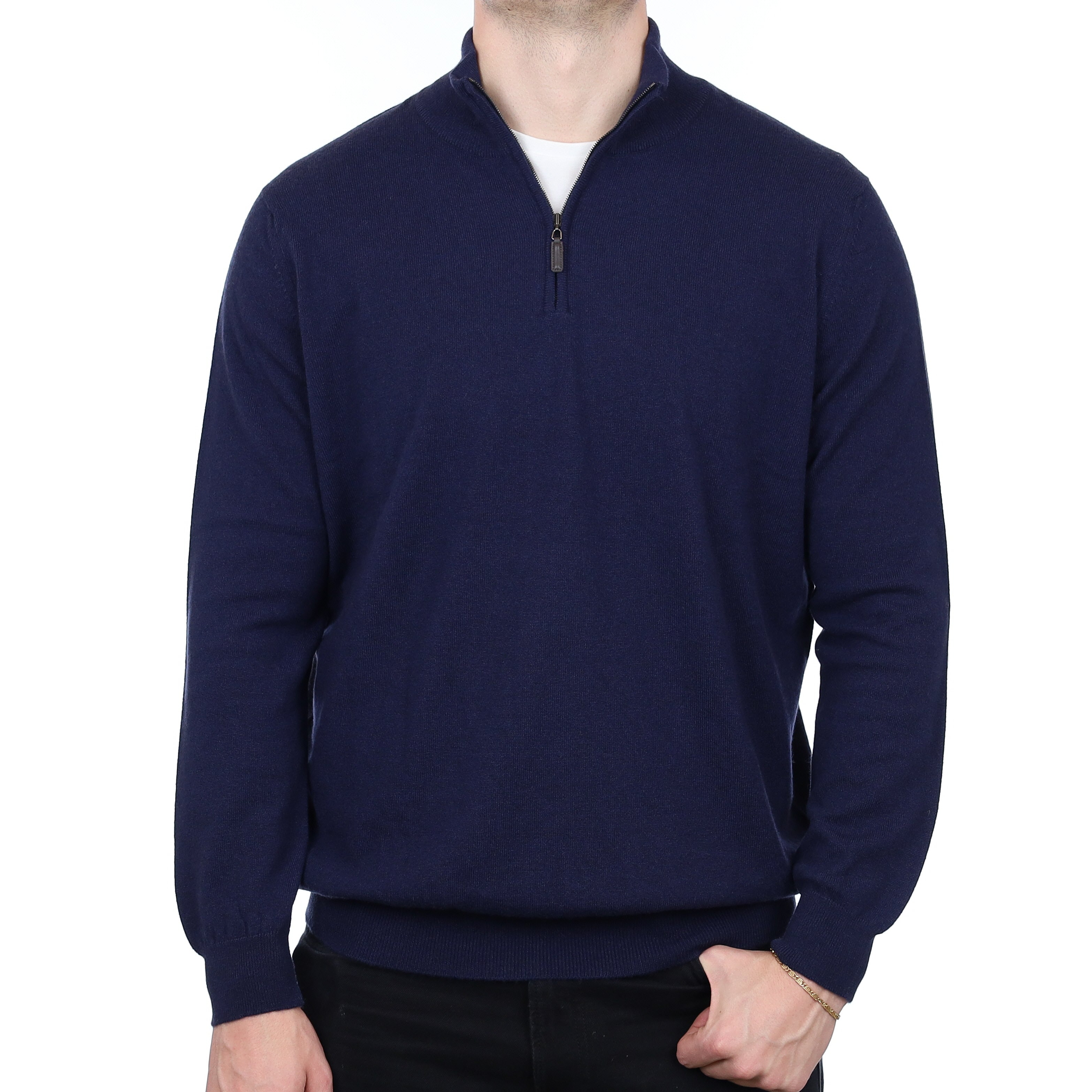 Men’s Brand New Scottish Navy Blue Cashmere 1/4 Zip Jumper XXXL