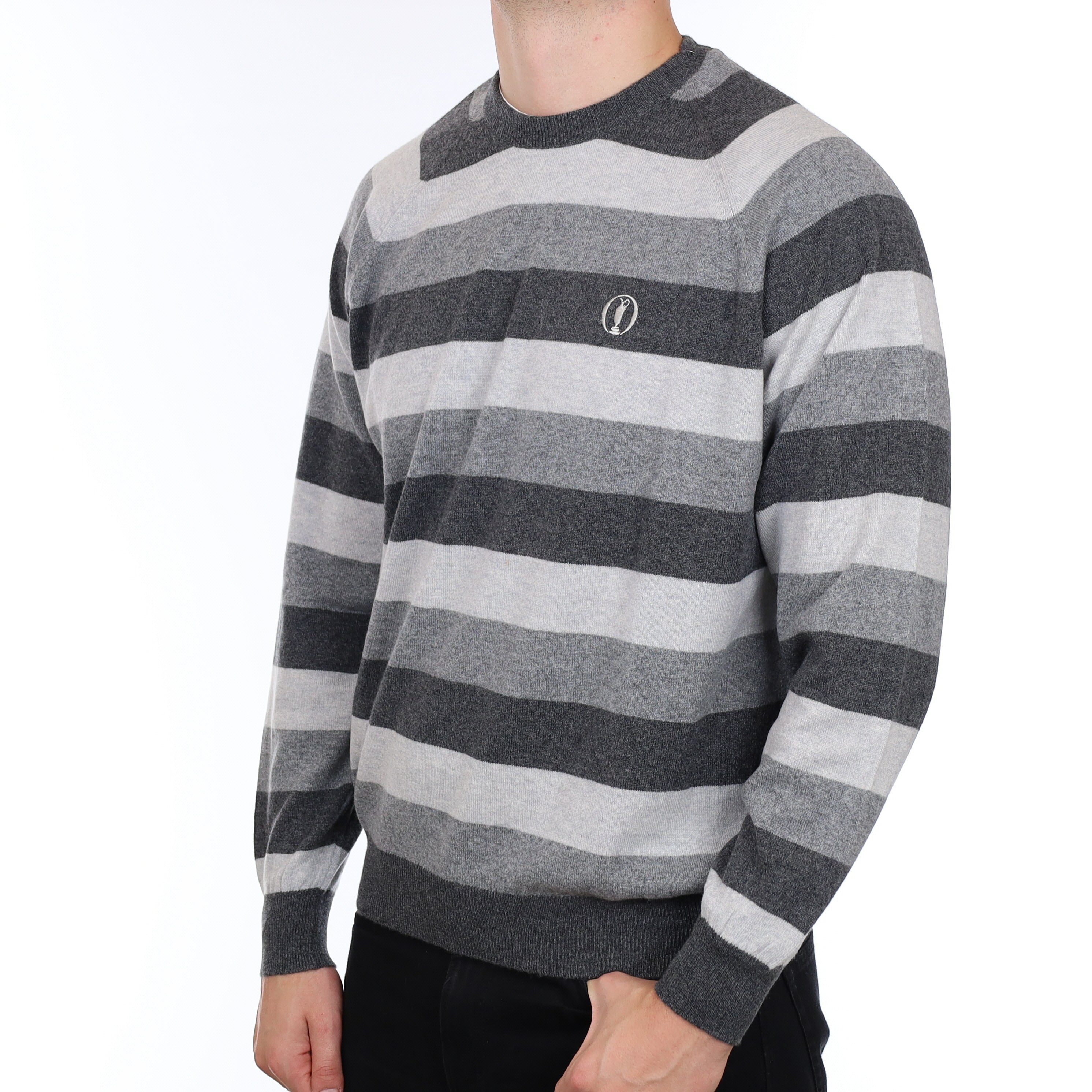 Men’s Brand New Scottish Hawico Golf Grey Stripe Cashmere Crew Neck Jumper XXL