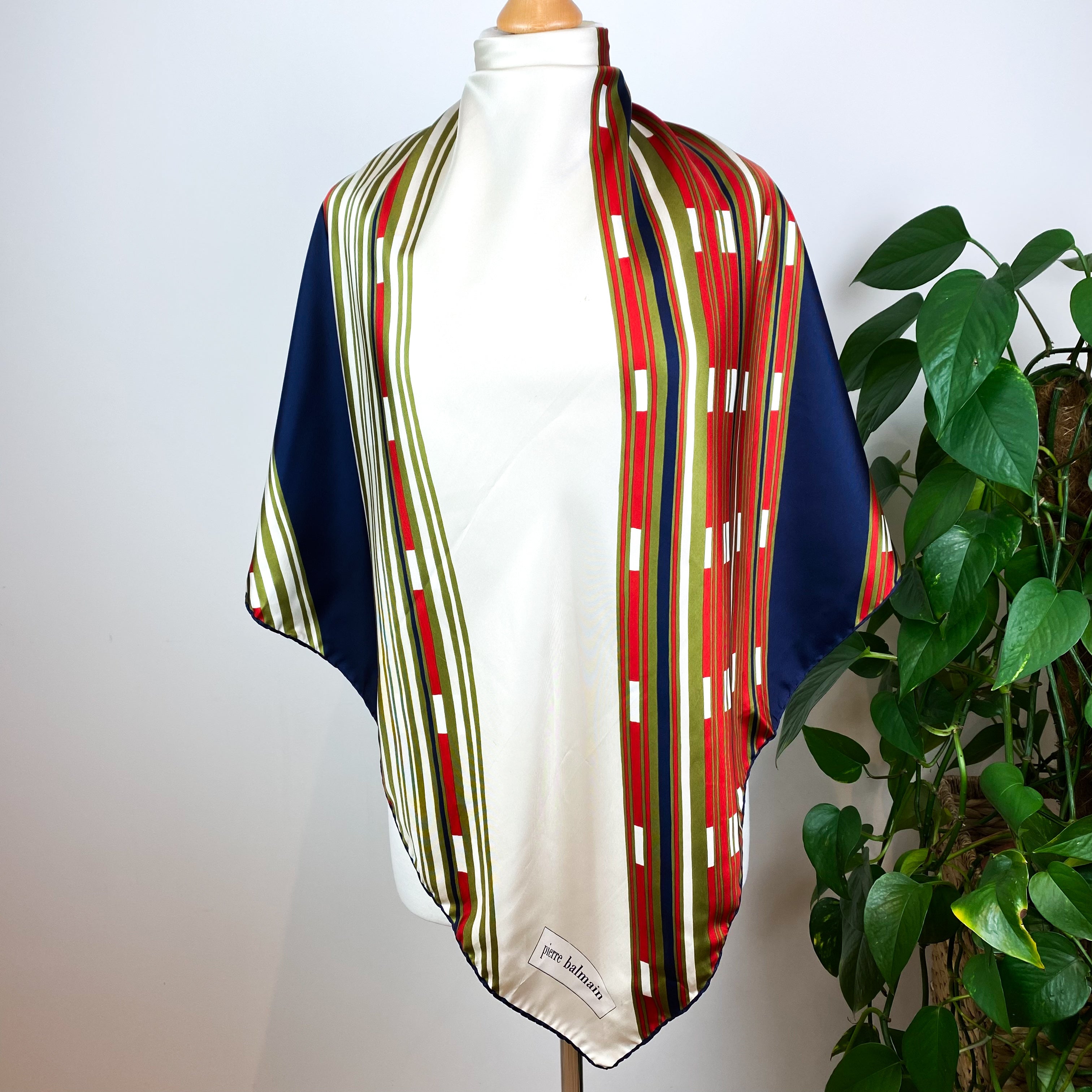 1970s Pierre Balmain Striped Vintage Designer Silk Scarf