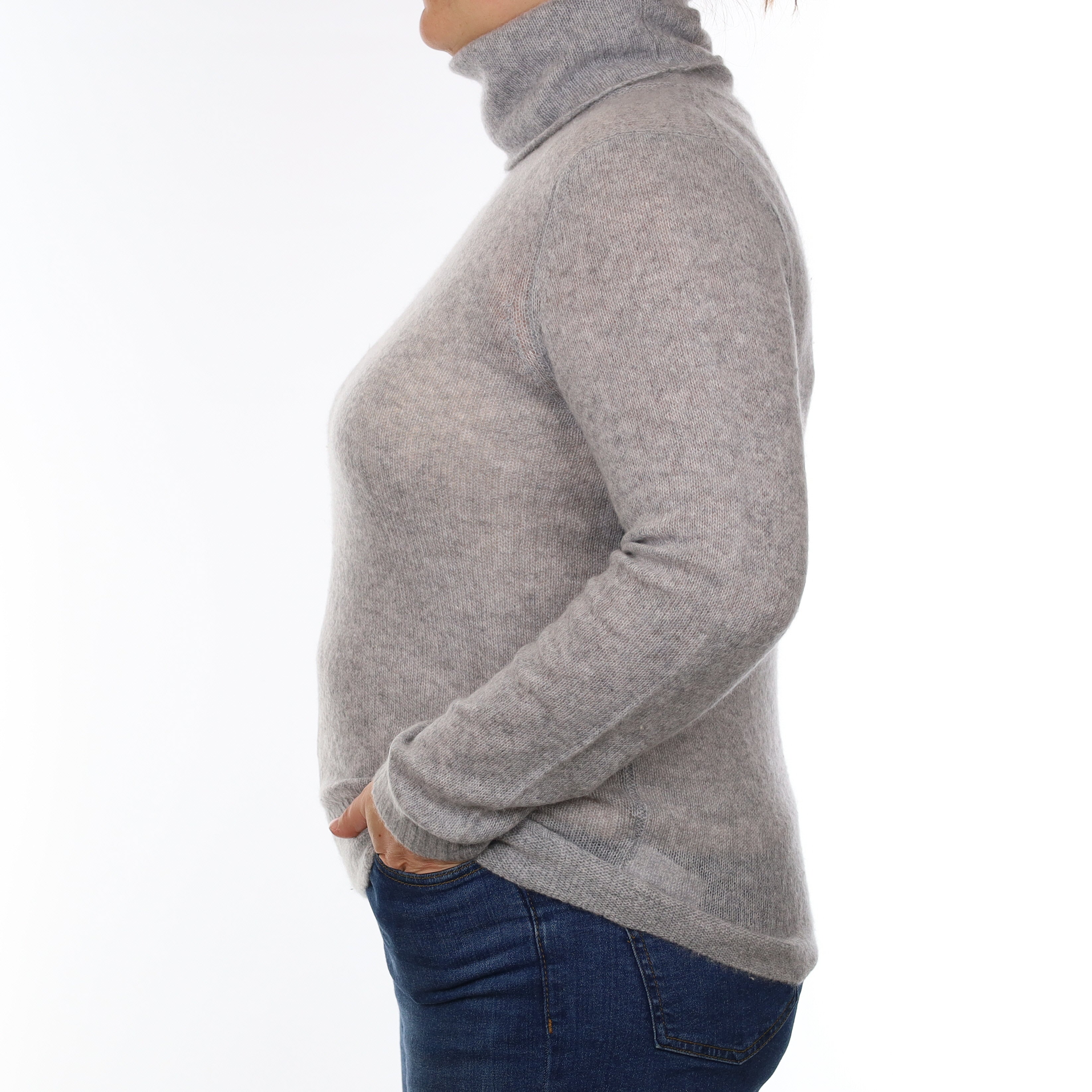 The White Company Smoke Grey Cashmere Lightweight Polo Neck Jumper Large