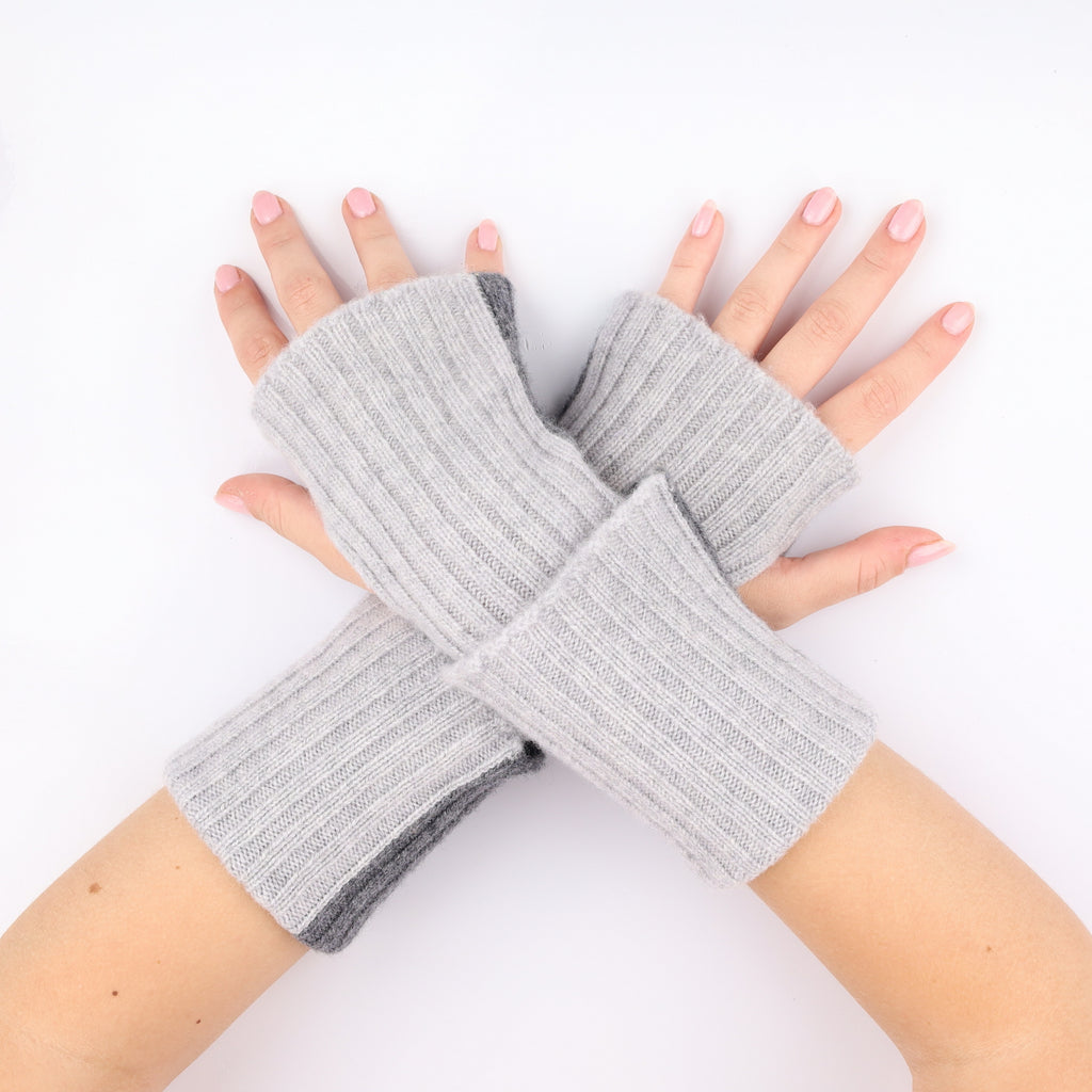Brand New Scottish Slate and Smoke Grey Ribbed Fingerless Gloves