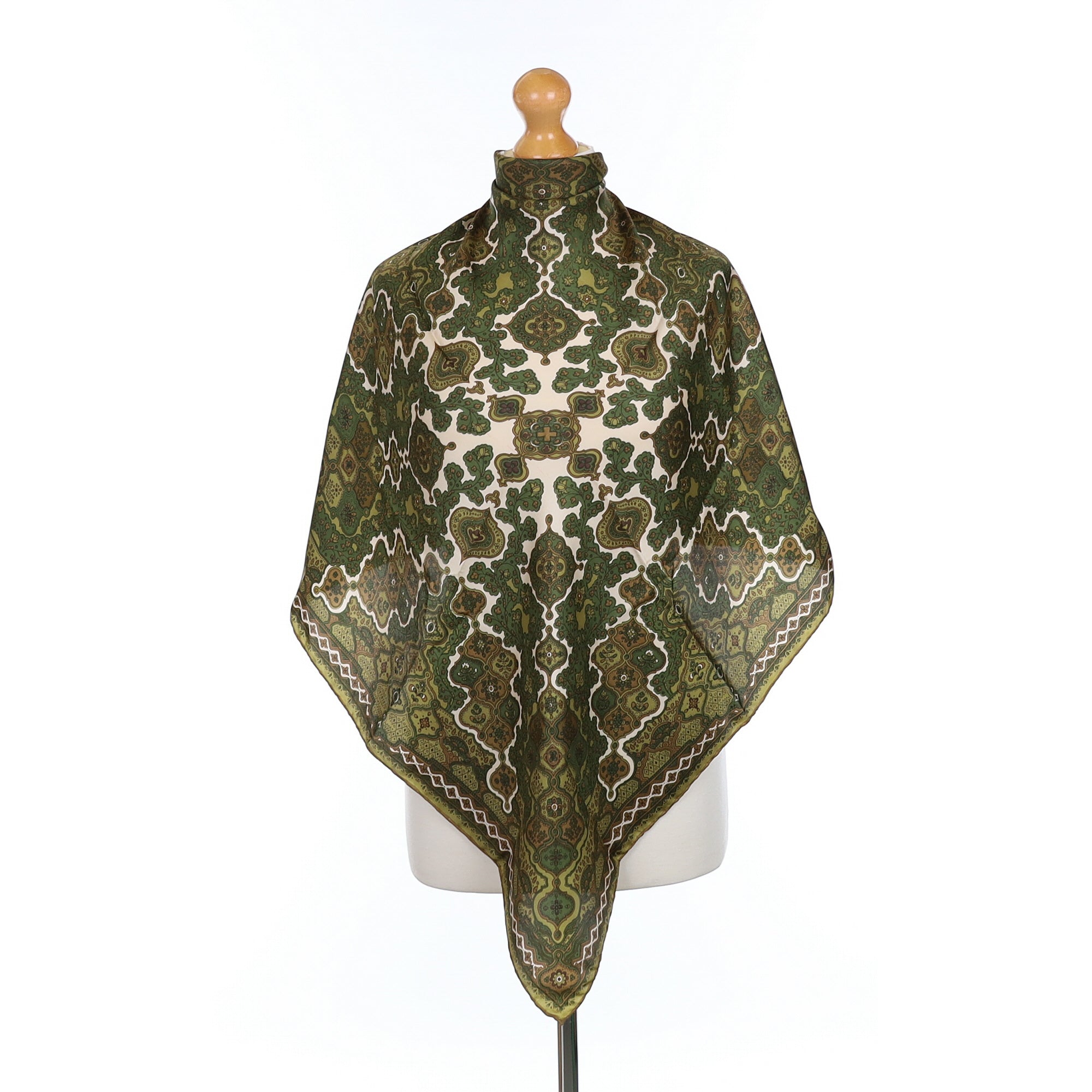 1970’s Richard Allan Green Patterned Vintage Silk Scarf