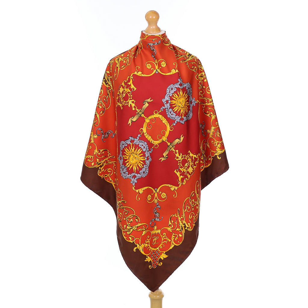 Karl Largerfeld Baroque Red And Gold Vintage Silk Scarf