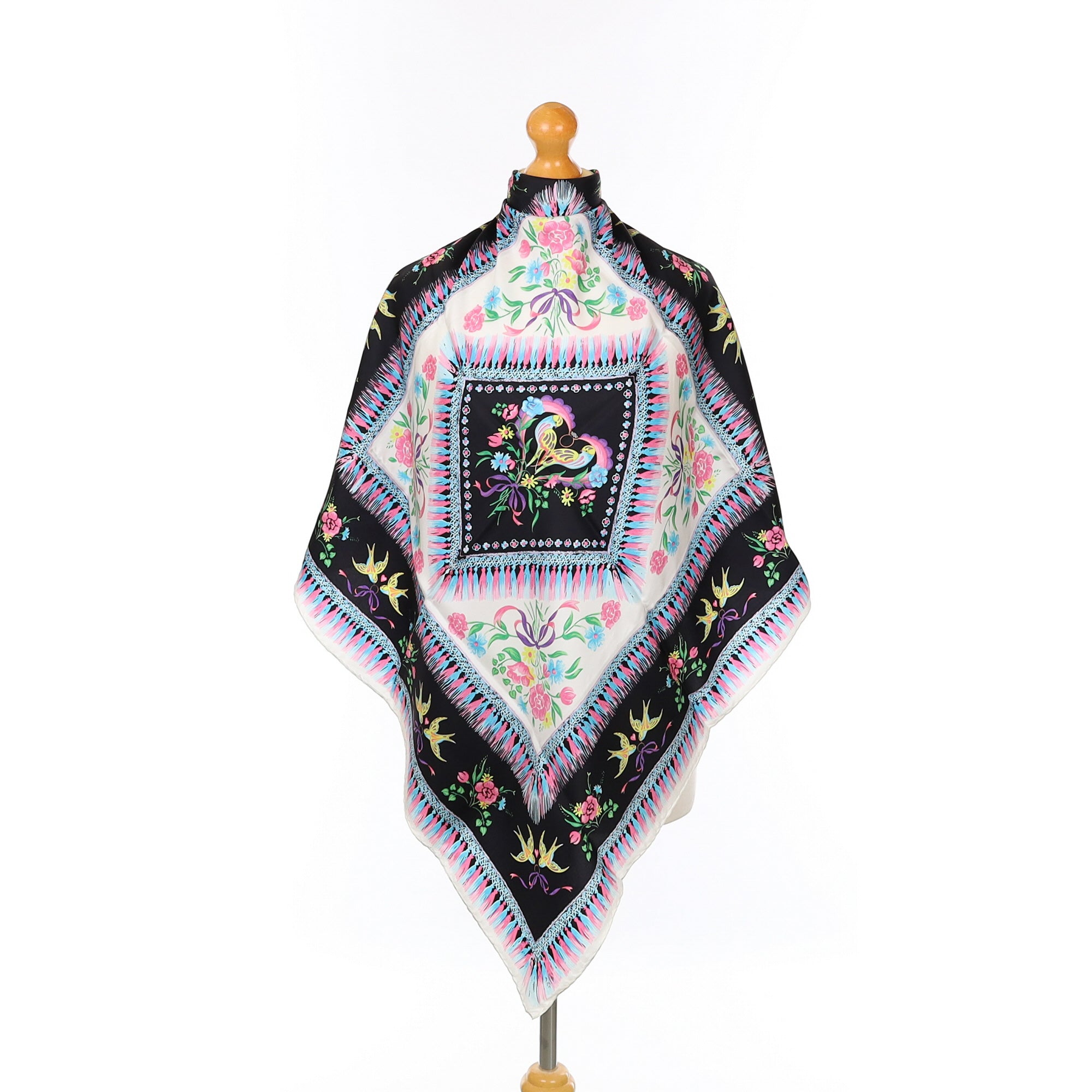 Brand New Boxed Manoush Black and Floral Silk Scarf
