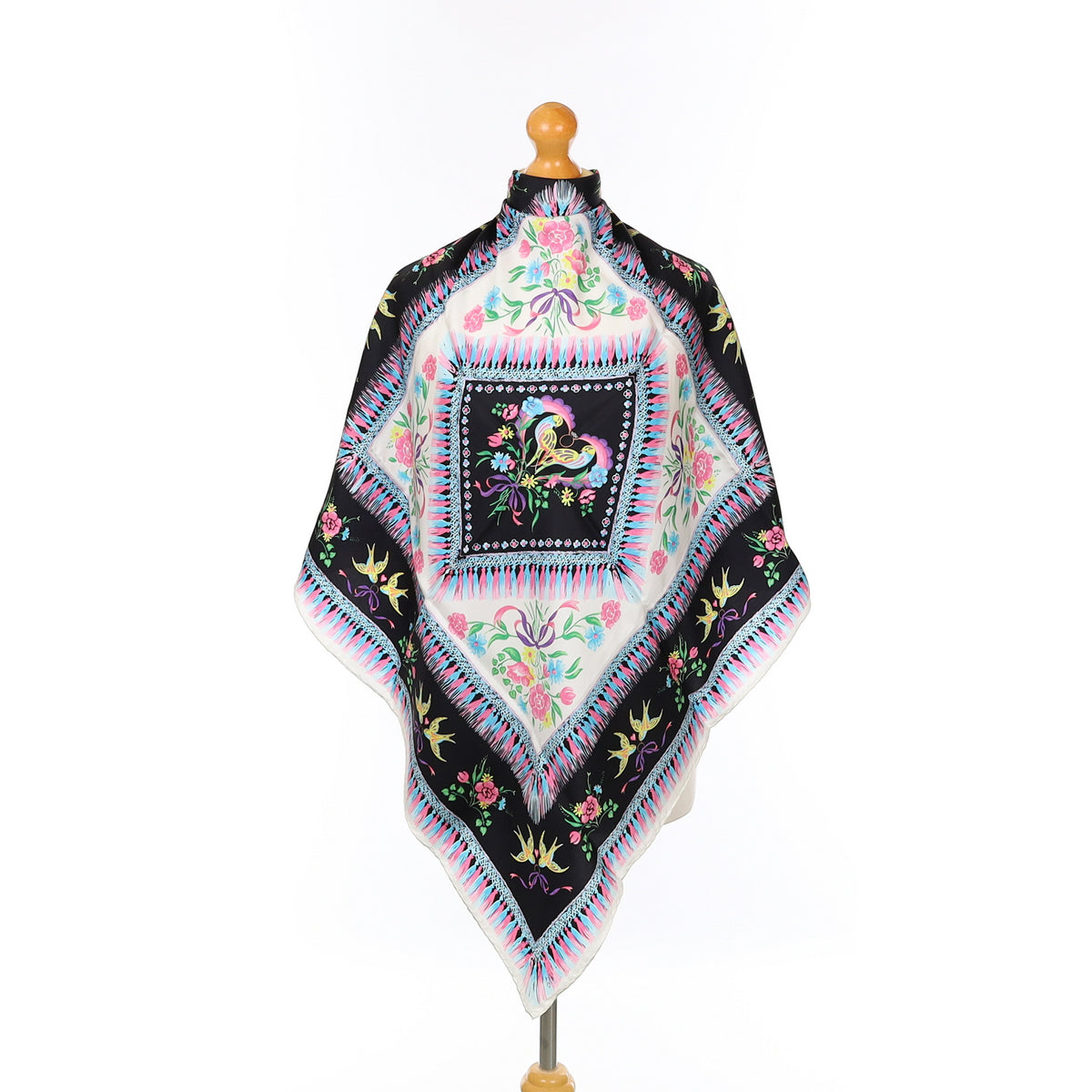 Brand New Boxed Manoush Black and Floral Silk Scarf