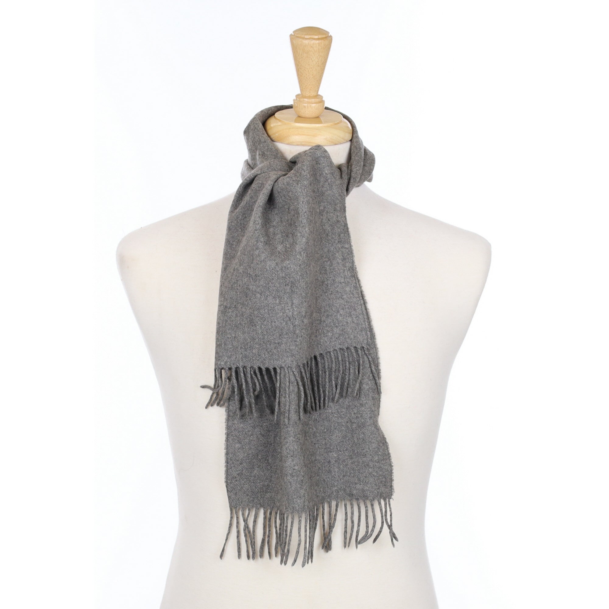 Ash Grey Fringed Cashmere Woven Scarf