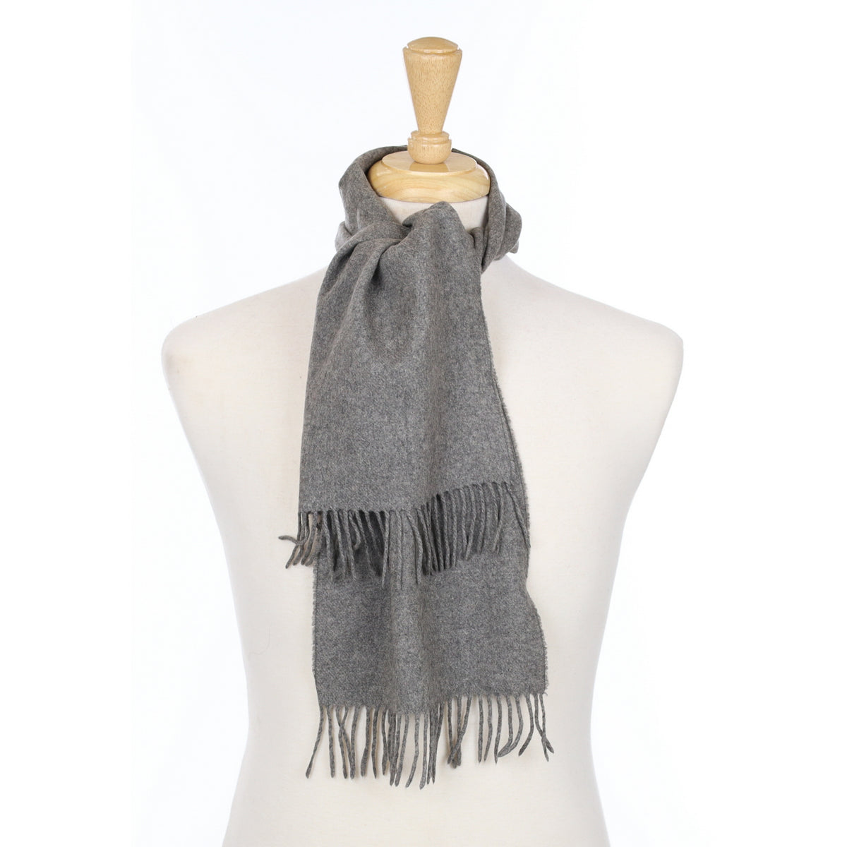 Ash Grey Fringed Cashmere Woven Scarf