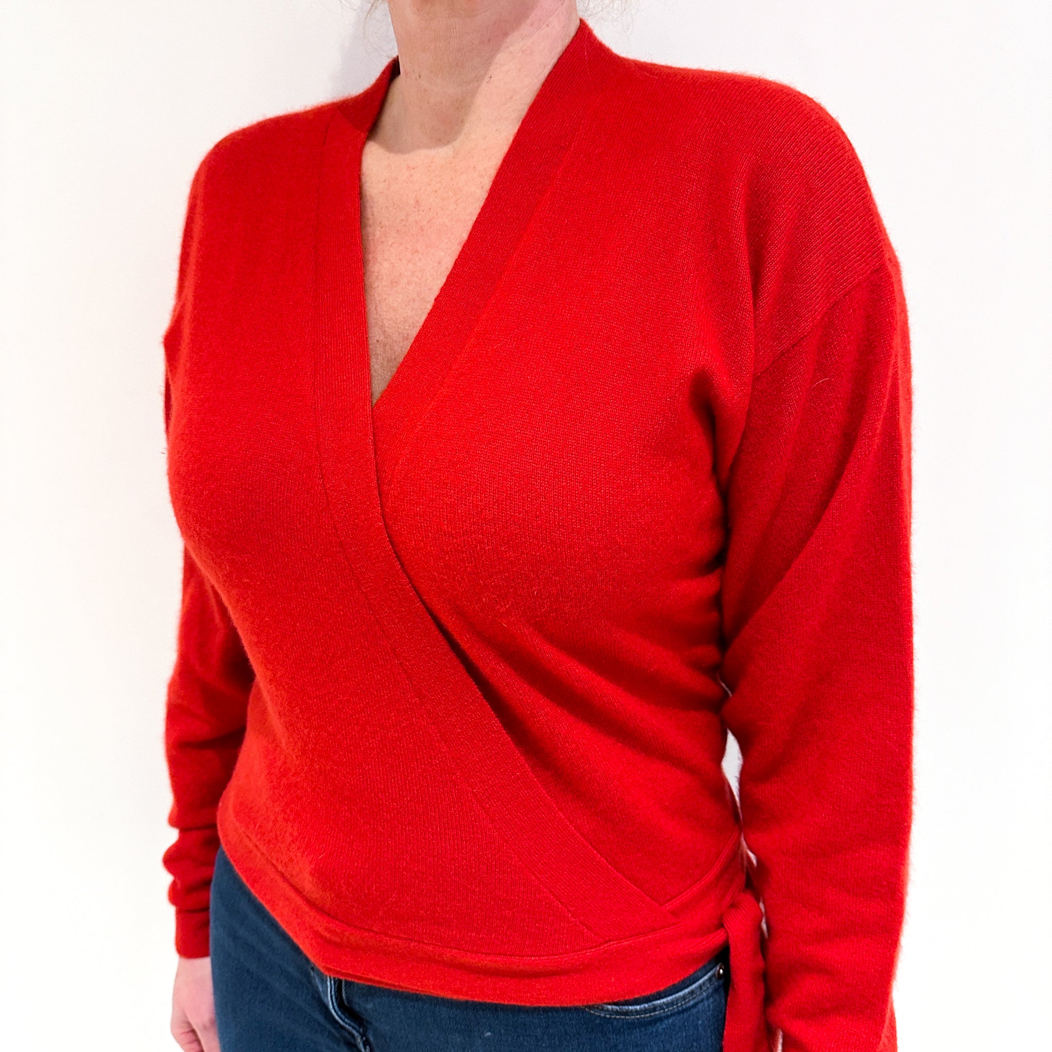 Scarlet Red Cashmere Wrap Style Vintage V-Neck Cardigan Large