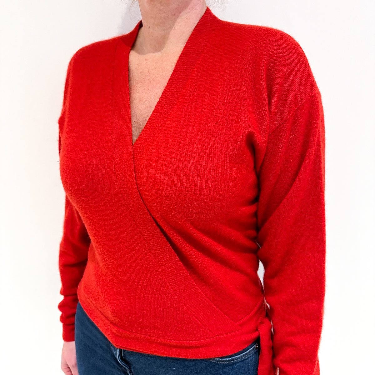 Scarlet Red Cashmere Wrap Style Vintage V-Neck Cardigan Large