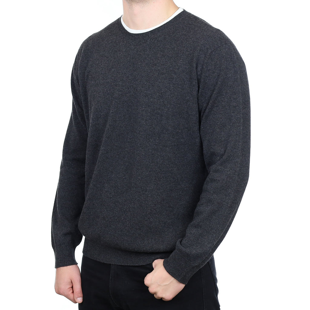 Men’s Brand New Scottish Graphite Grey Cashmere Crew Neck Jumper XL