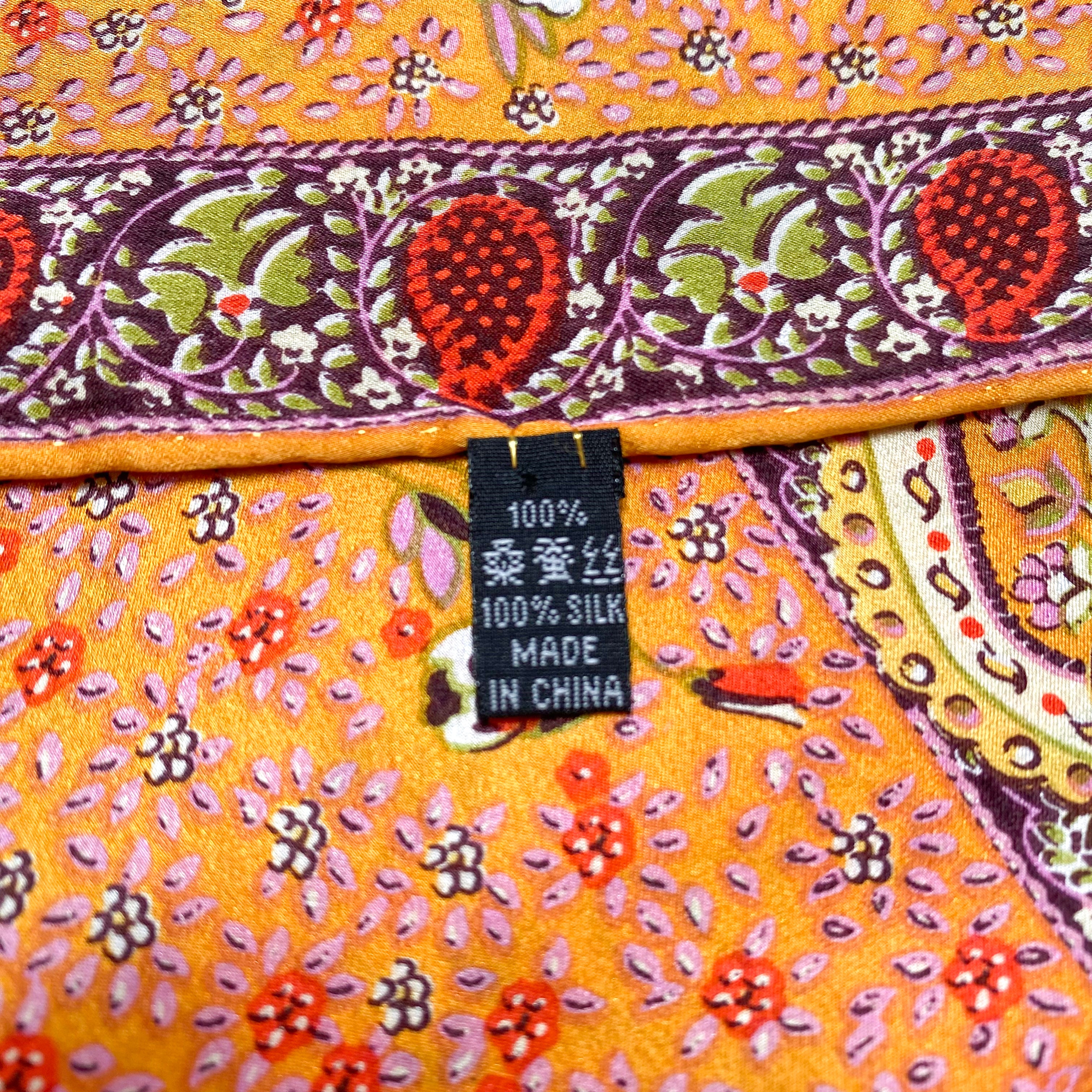 Orange Paisley and Floral Silk Scarf