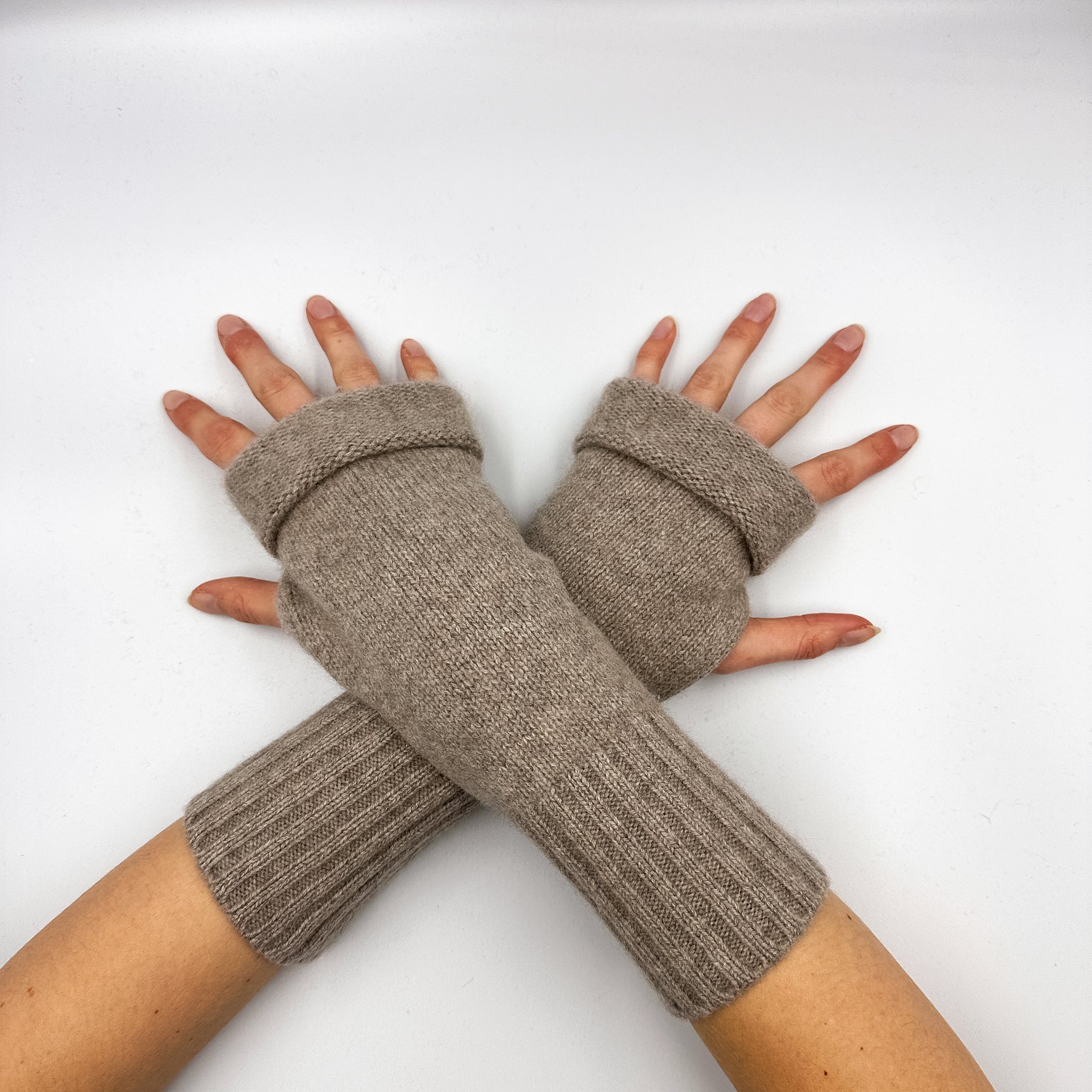 Chunky Knit Taupe Fingerless Gloves