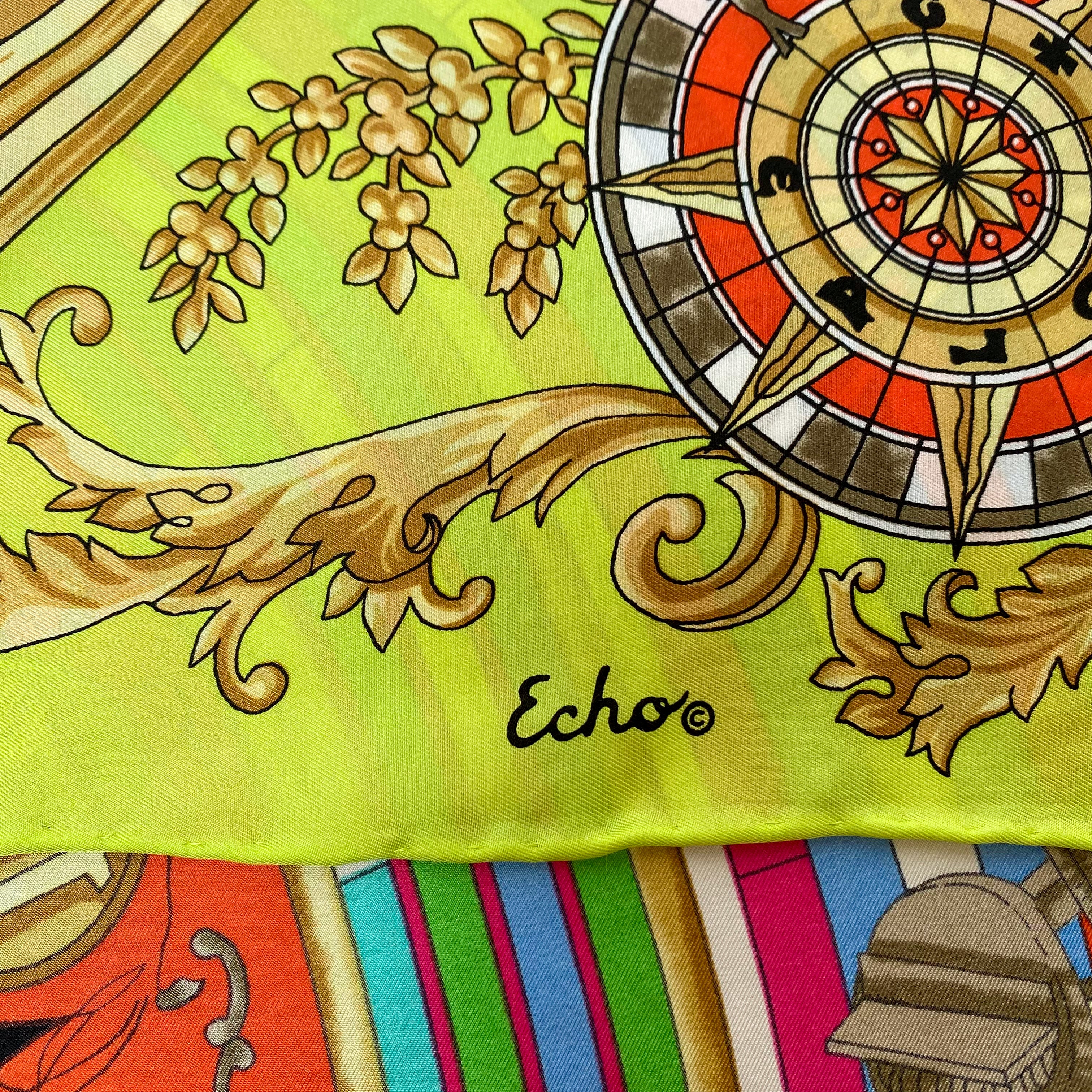 Echo Lime Green Navigation Design Silk Scarf