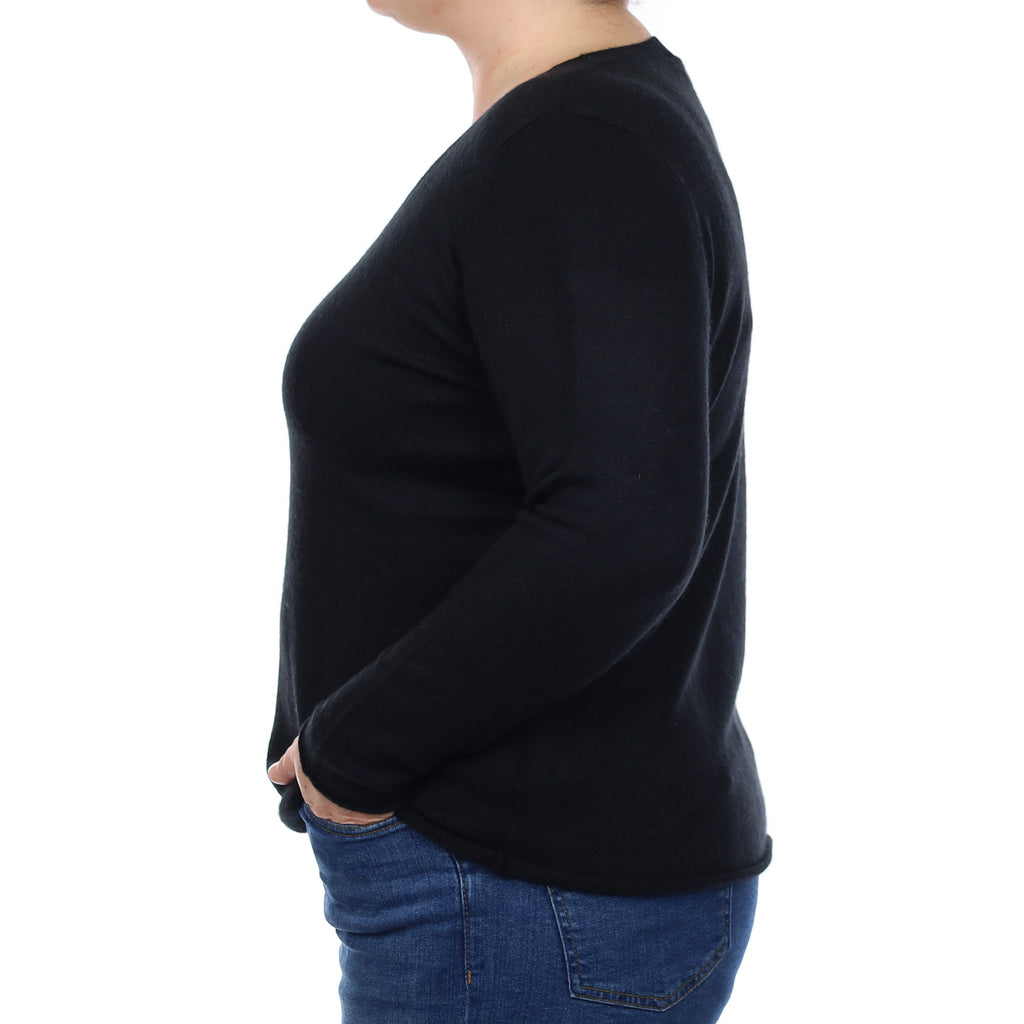 Black Cashmere V Neck Jumper Large