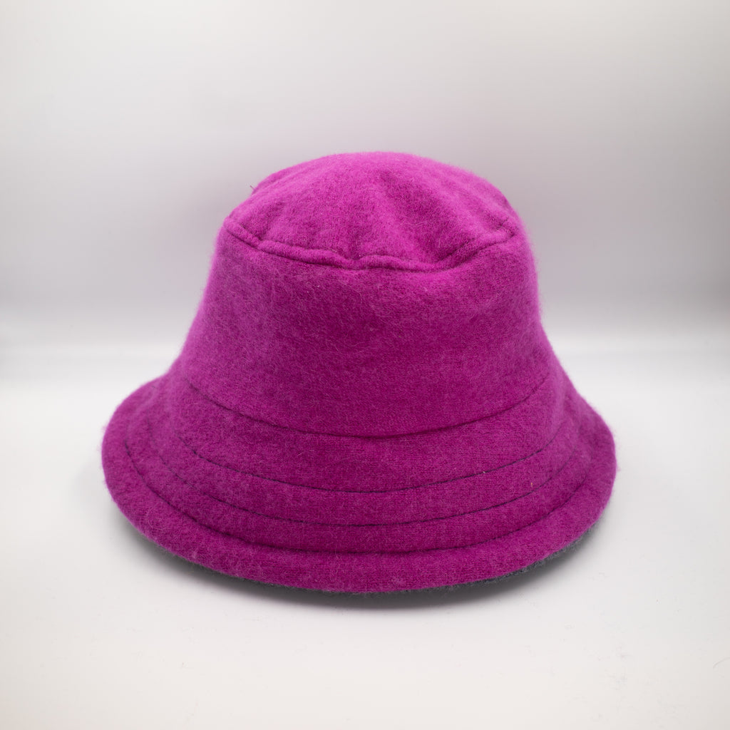Fuchsia Purple Reversible Cashmere Bucket Hat Medium