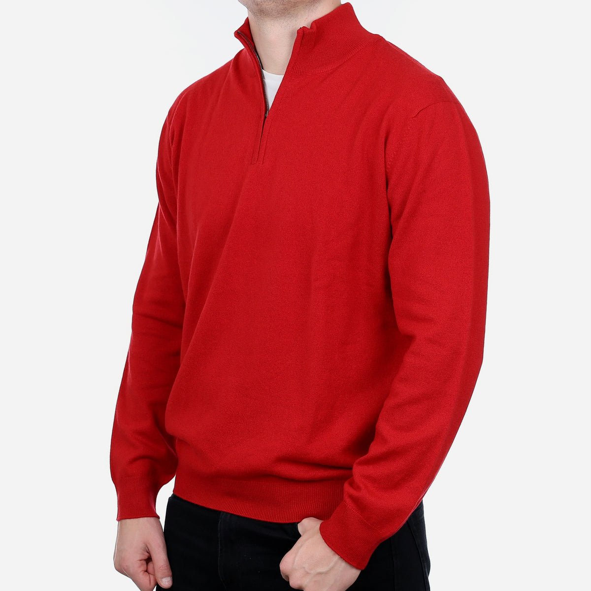 Men’s Brand New Scottish Scarlet Red Cashmere 1/4 Zip Jumper XXL